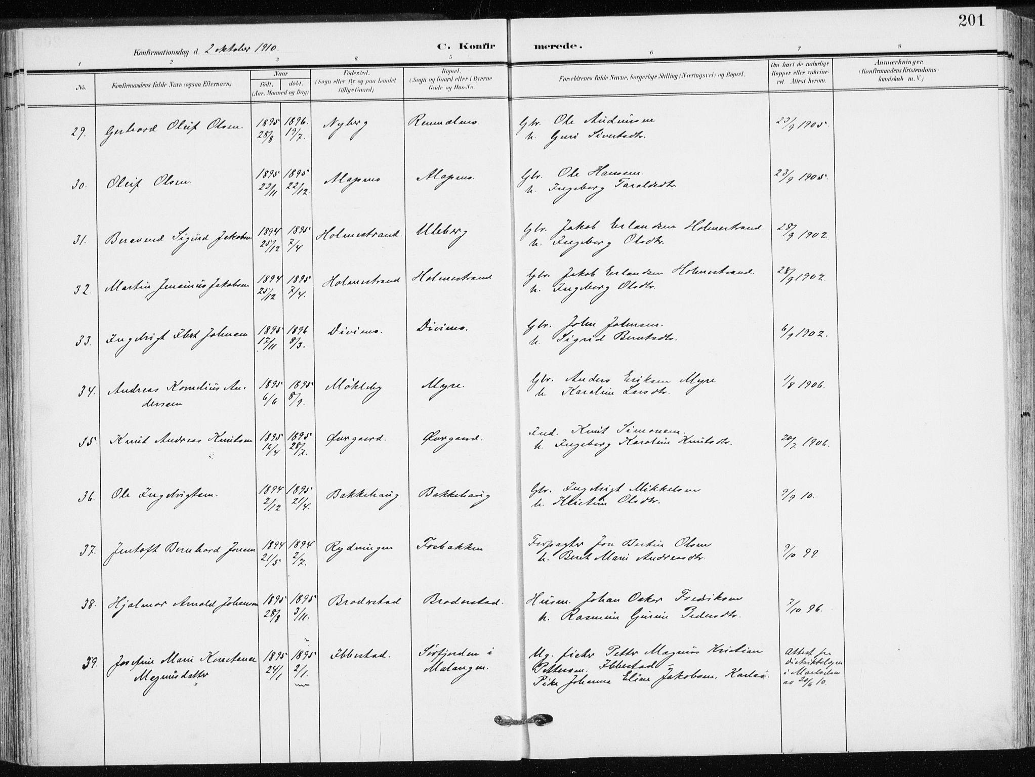 Målselv sokneprestembete, AV/SATØ-S-1311/G/Ga/Gaa/L0011kirke: Parish register (official) no. 11, 1904-1918, p. 201