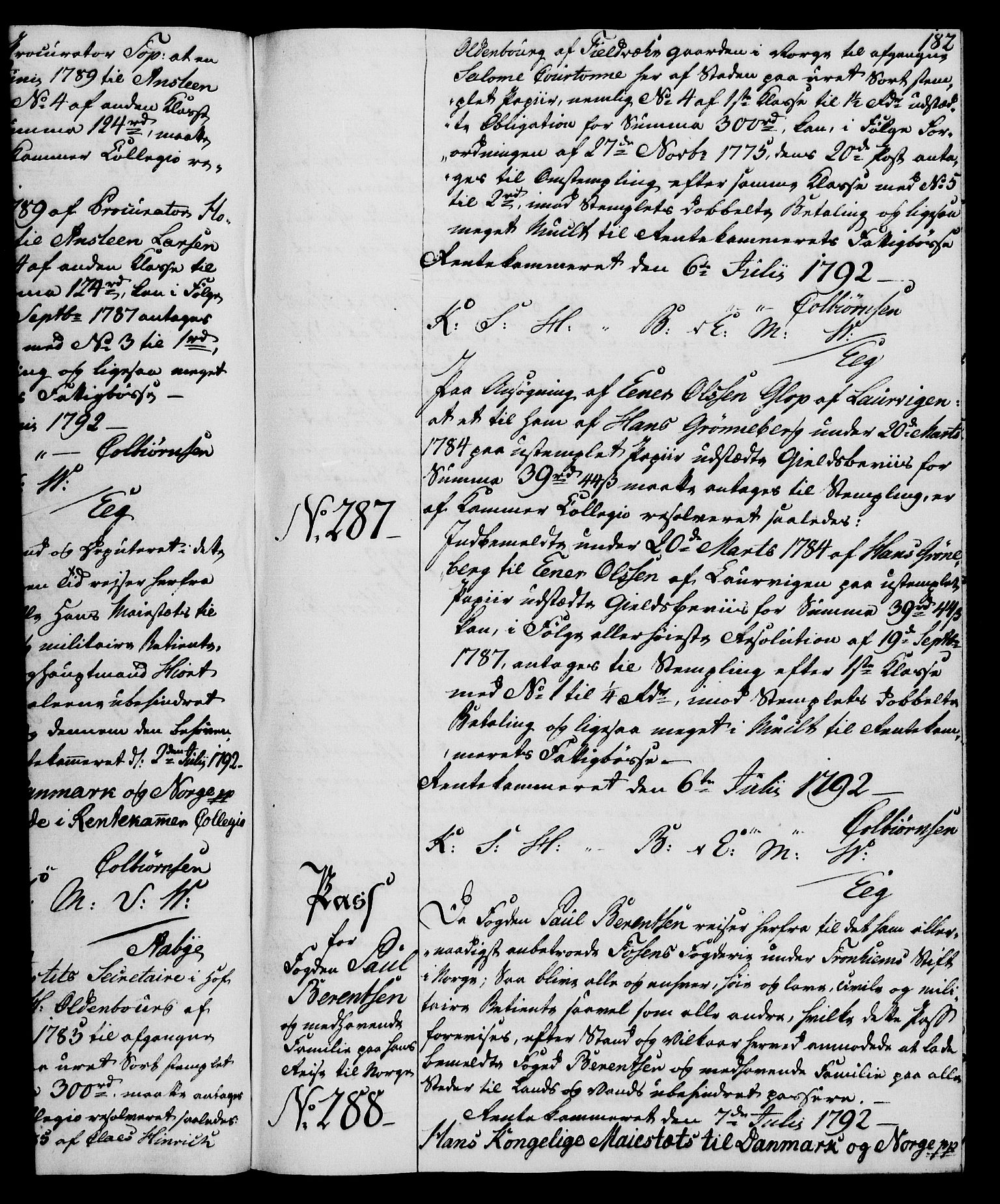 Rentekammeret, Kammerkanselliet, RA/EA-3111/G/Gg/Gga/L0015: Norsk ekspedisjonsprotokoll med register (merket RK 53.15), 1790-1791, p. 182