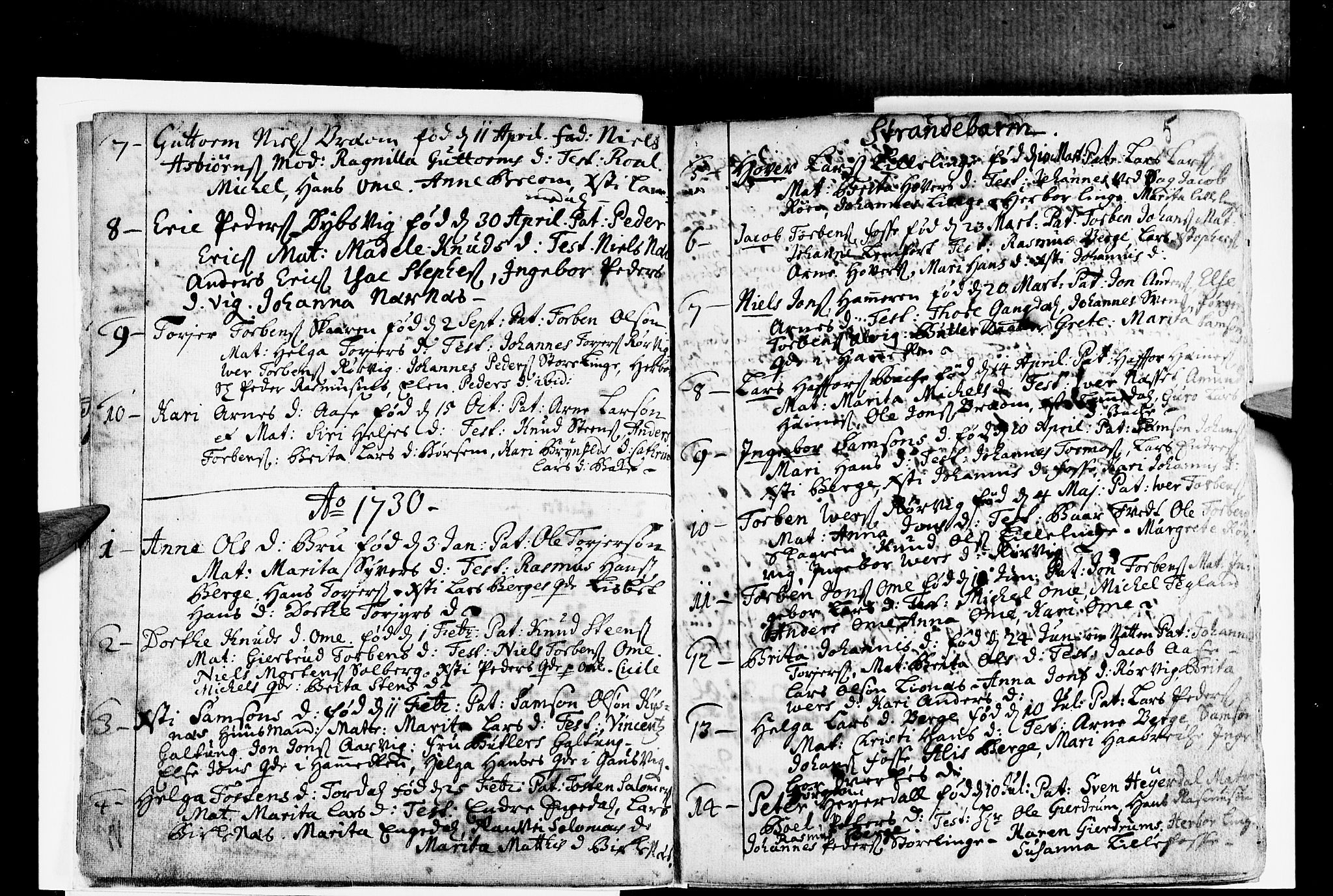 Strandebarm sokneprestembete, SAB/A-78401/H/Haa: Parish register (official) no. A 2 /1, 1727-1750, p. 5