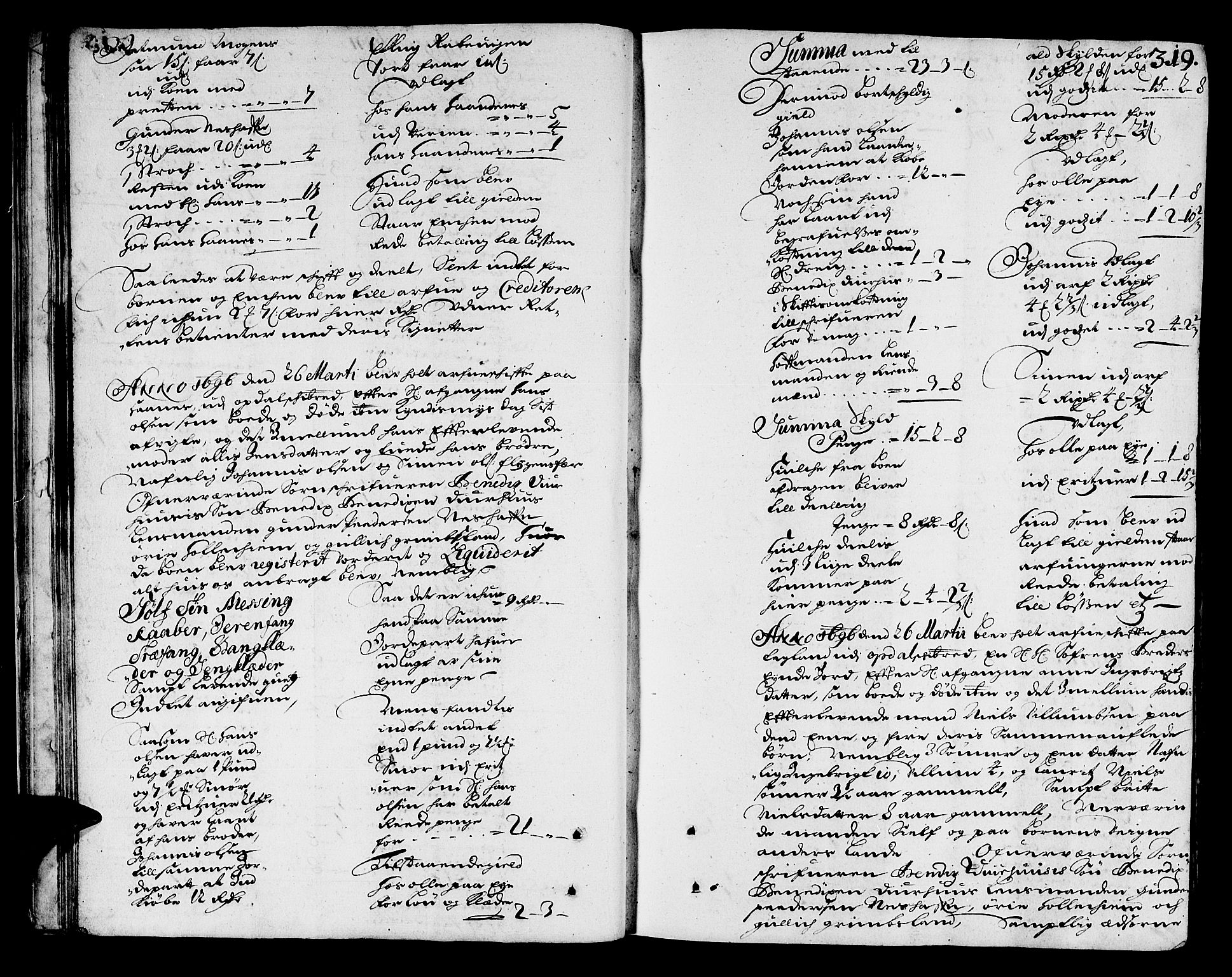 Sunnhordland sorenskrivar, AV/SAB-A-2401/1/H/Ha/Haa/L0002: Skifteprotokollar. Register på kort. Fol 290- ut, 1695-1699, p. 318b-319a