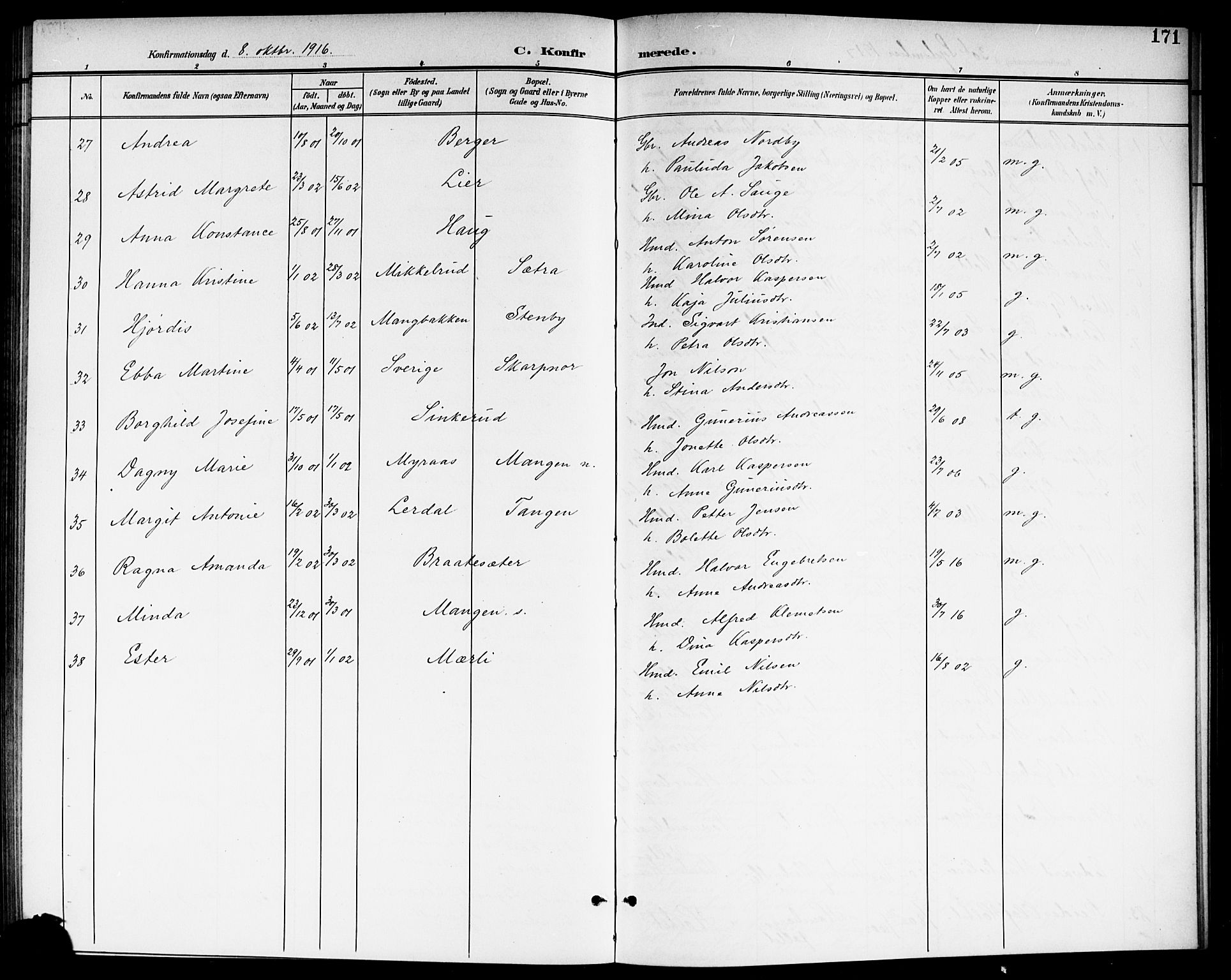 Aurskog prestekontor Kirkebøker, AV/SAO-A-10304a/G/Ga/L0004: Parish register (copy) no. I 4, 1901-1921, p. 171