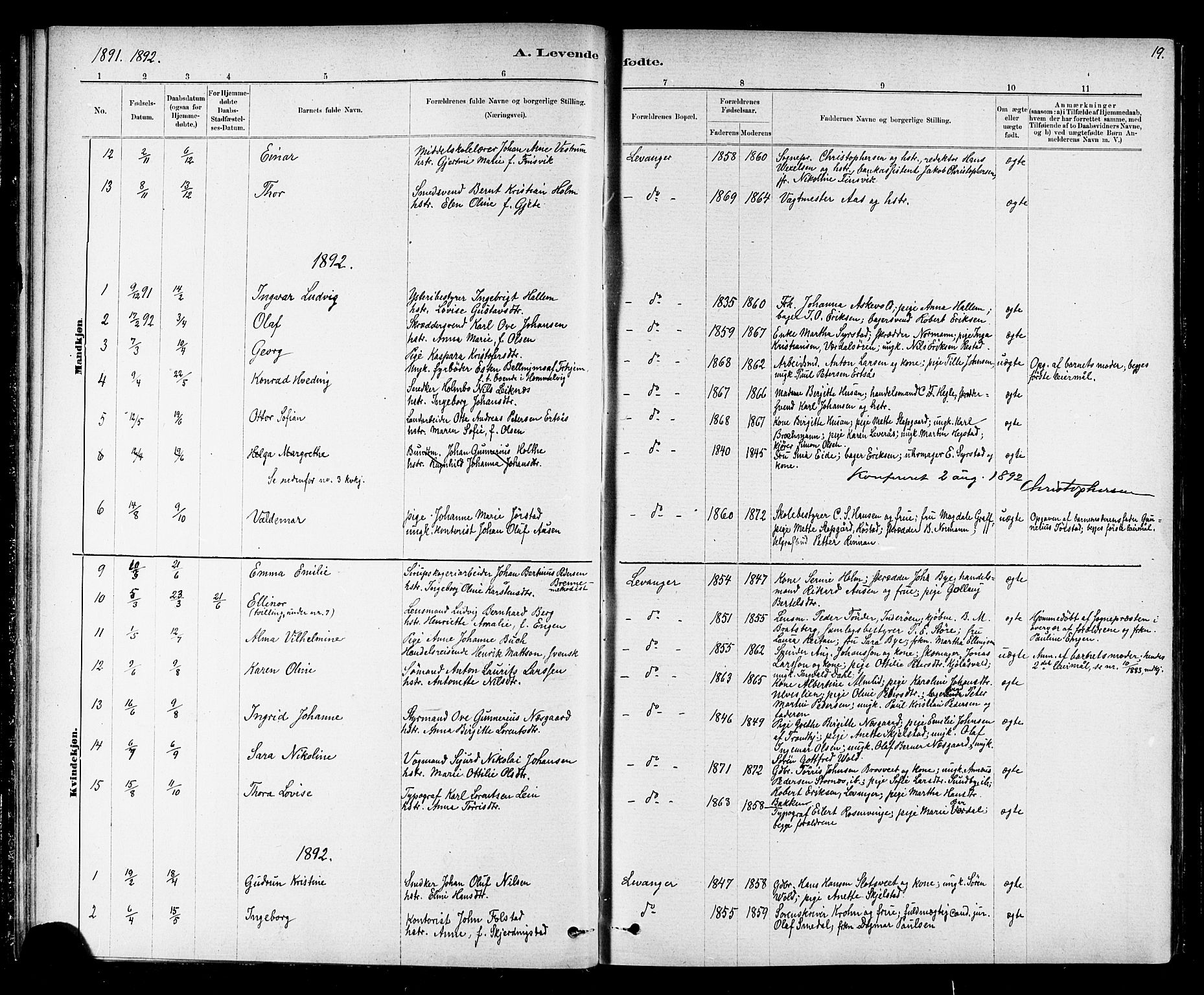 Ministerialprotokoller, klokkerbøker og fødselsregistre - Nord-Trøndelag, SAT/A-1458/720/L0192: Parish register (copy) no. 720C01, 1880-1917, p. 19