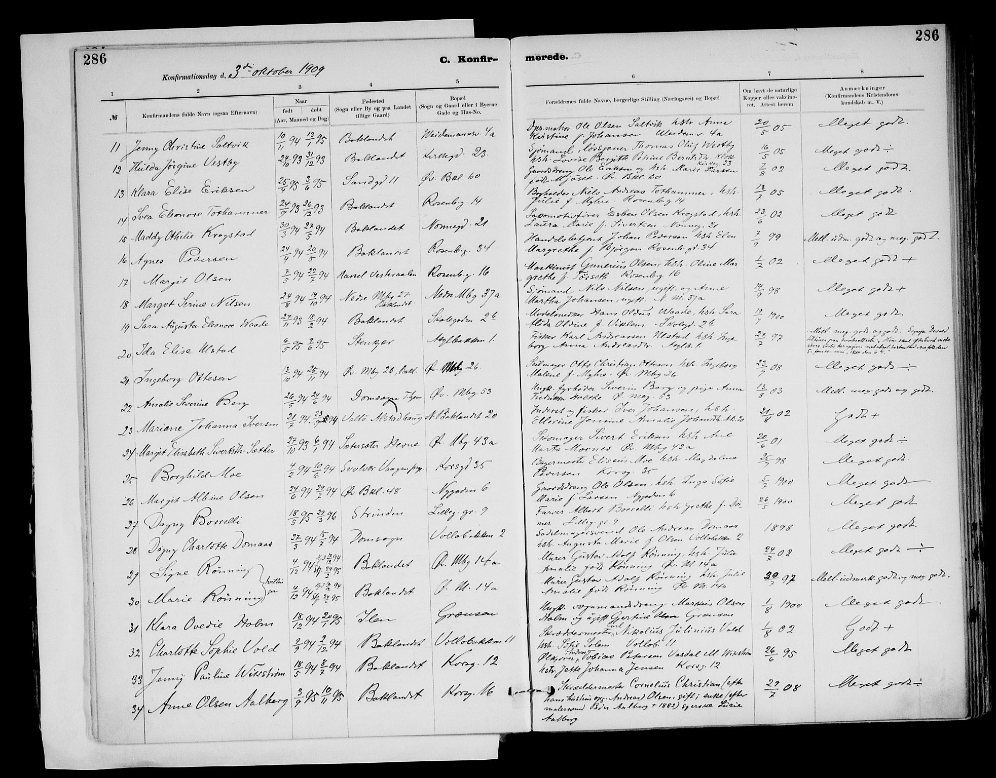 Ministerialprotokoller, klokkerbøker og fødselsregistre - Sør-Trøndelag, AV/SAT-A-1456/604/L0203: Parish register (official) no. 604A23, 1908-1916, p. 286