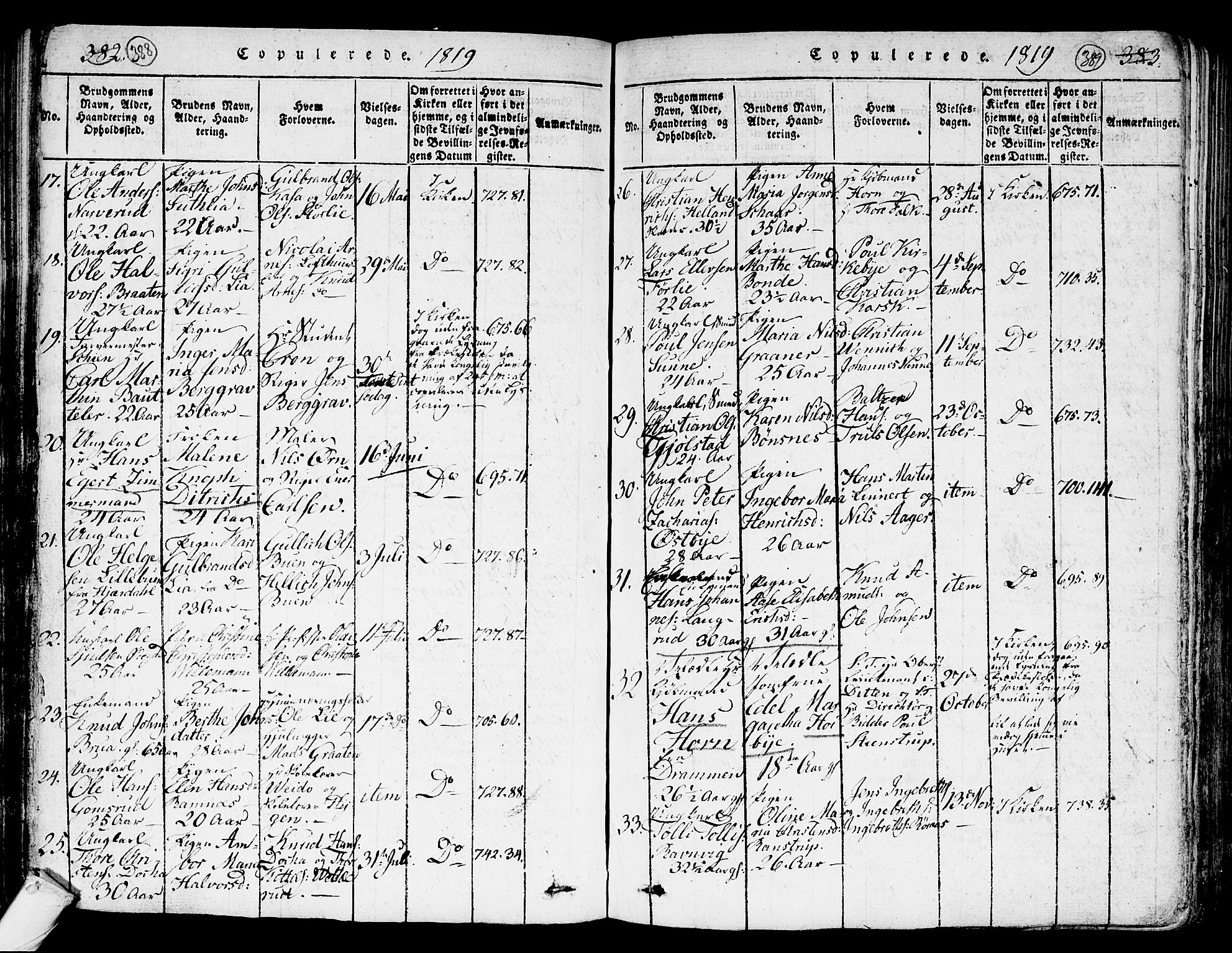 Kongsberg kirkebøker, SAKO/A-22/G/Ga/L0001: Parish register (copy) no. 1, 1816-1839, p. 388-389