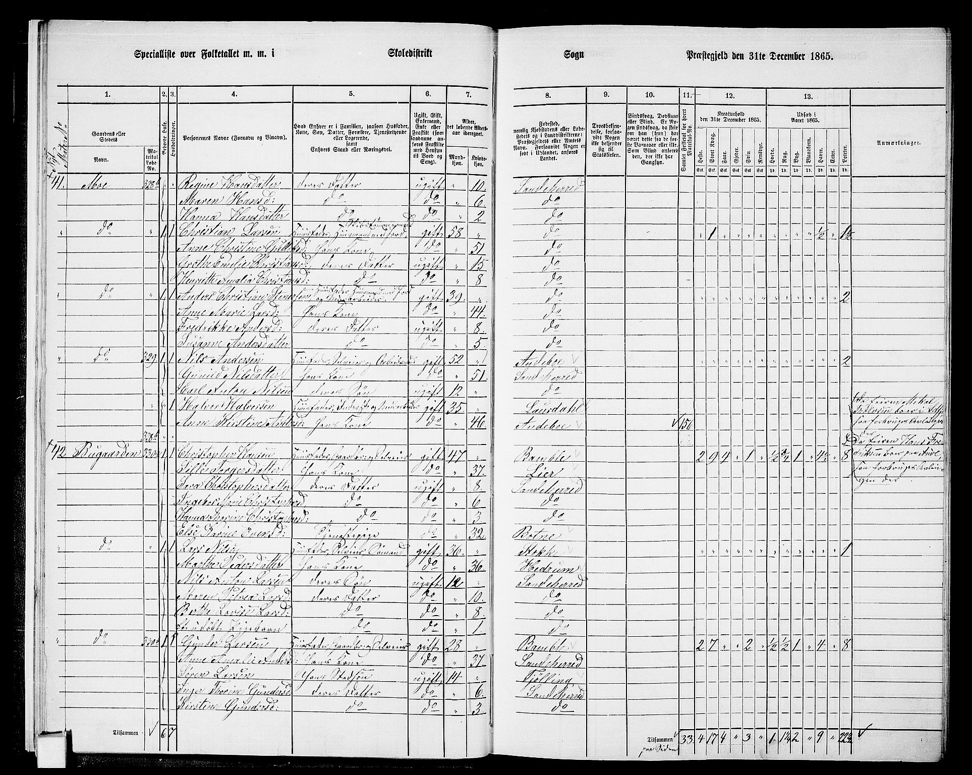 RA, 1865 census for Sandeherred/Sandeherred, 1865, p. 15