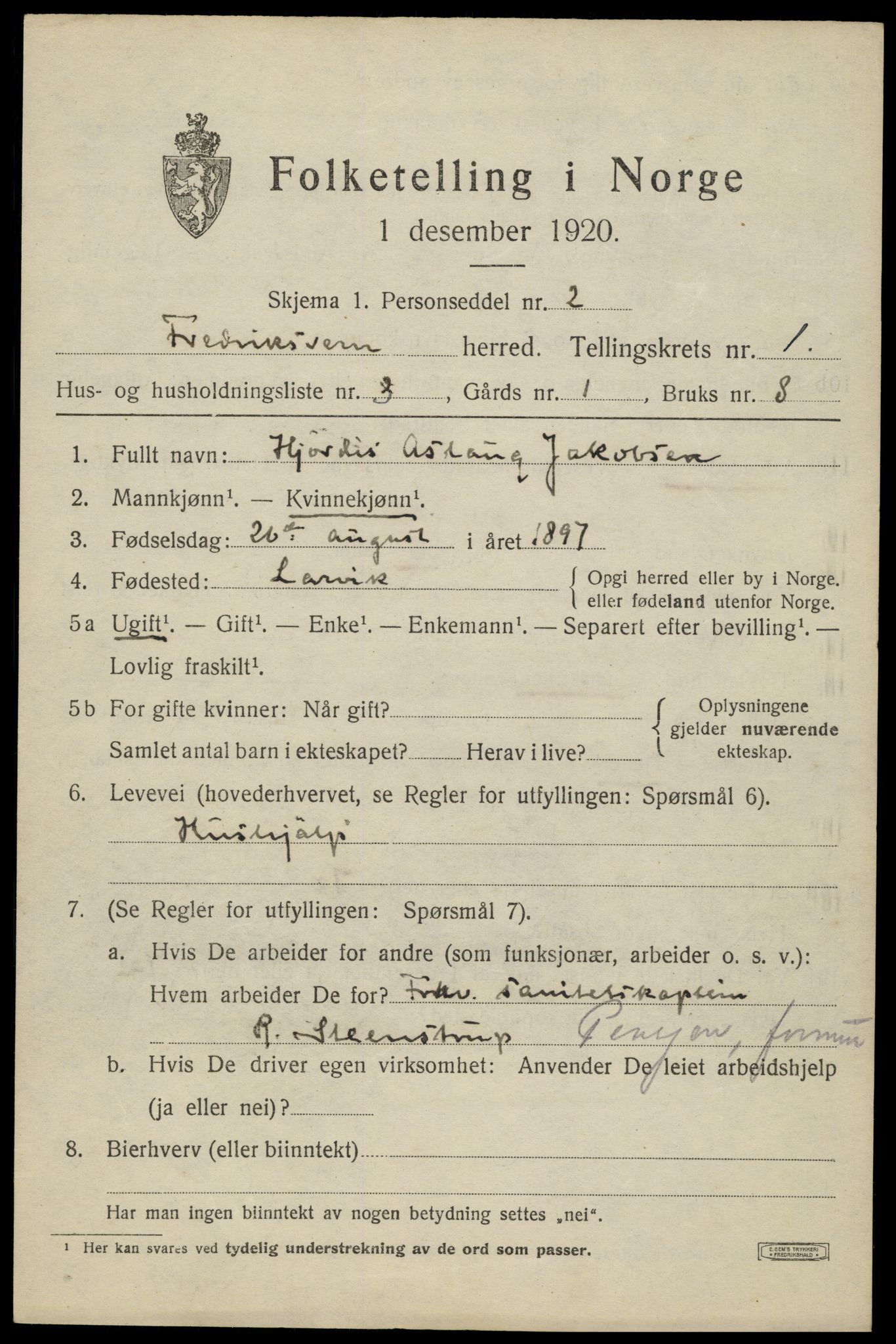 SAKO, 1920 census for Fredriksvern, 1920, p. 403