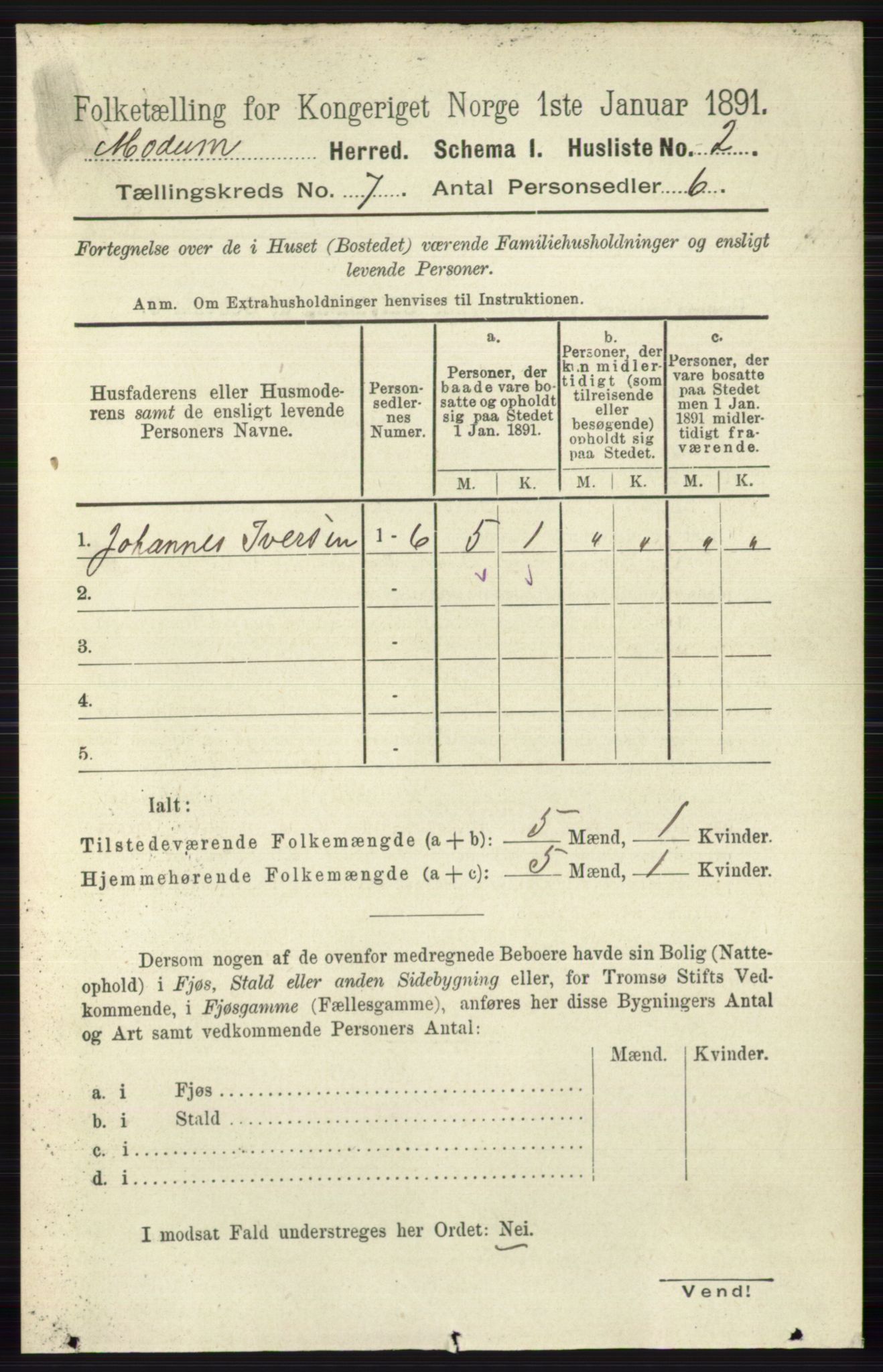 RA, 1891 census for 0623 Modum, 1891, p. 2719