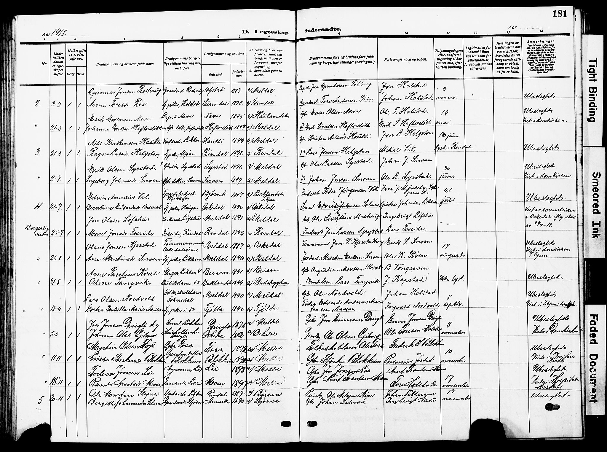 Ministerialprotokoller, klokkerbøker og fødselsregistre - Sør-Trøndelag, SAT/A-1456/672/L0865: Parish register (copy) no. 672C04, 1914-1928, p. 181