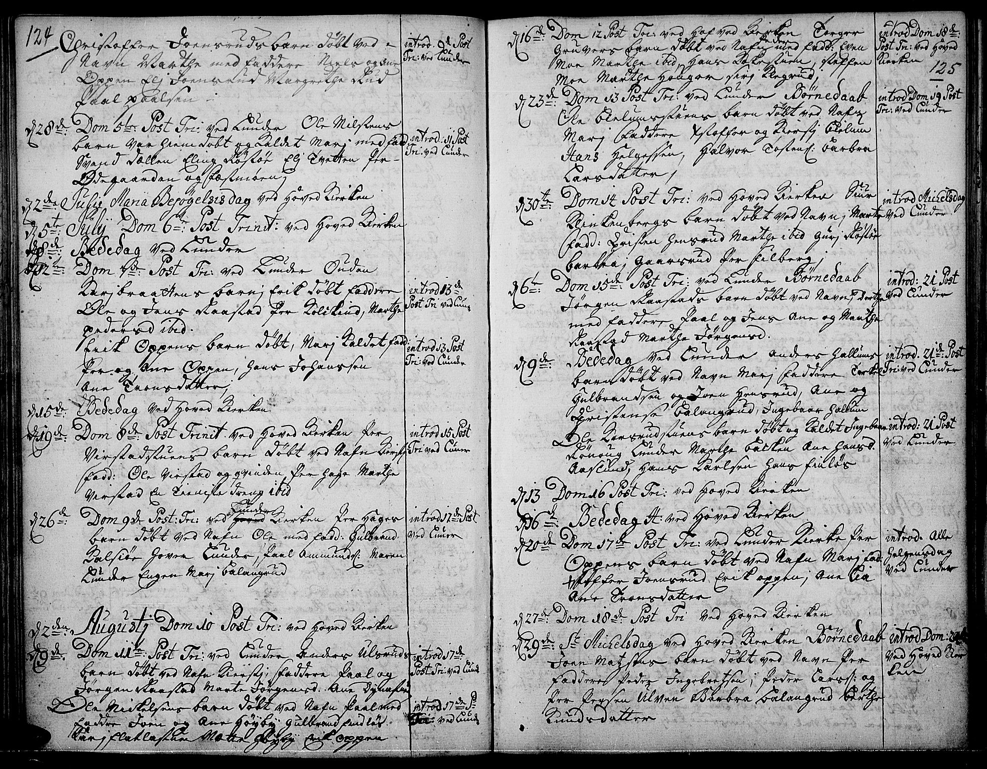 Jevnaker prestekontor, SAH/PREST-116/H/Ha/Haa/L0002: Parish register (official) no. 2, 1725-1751, p. 124-125