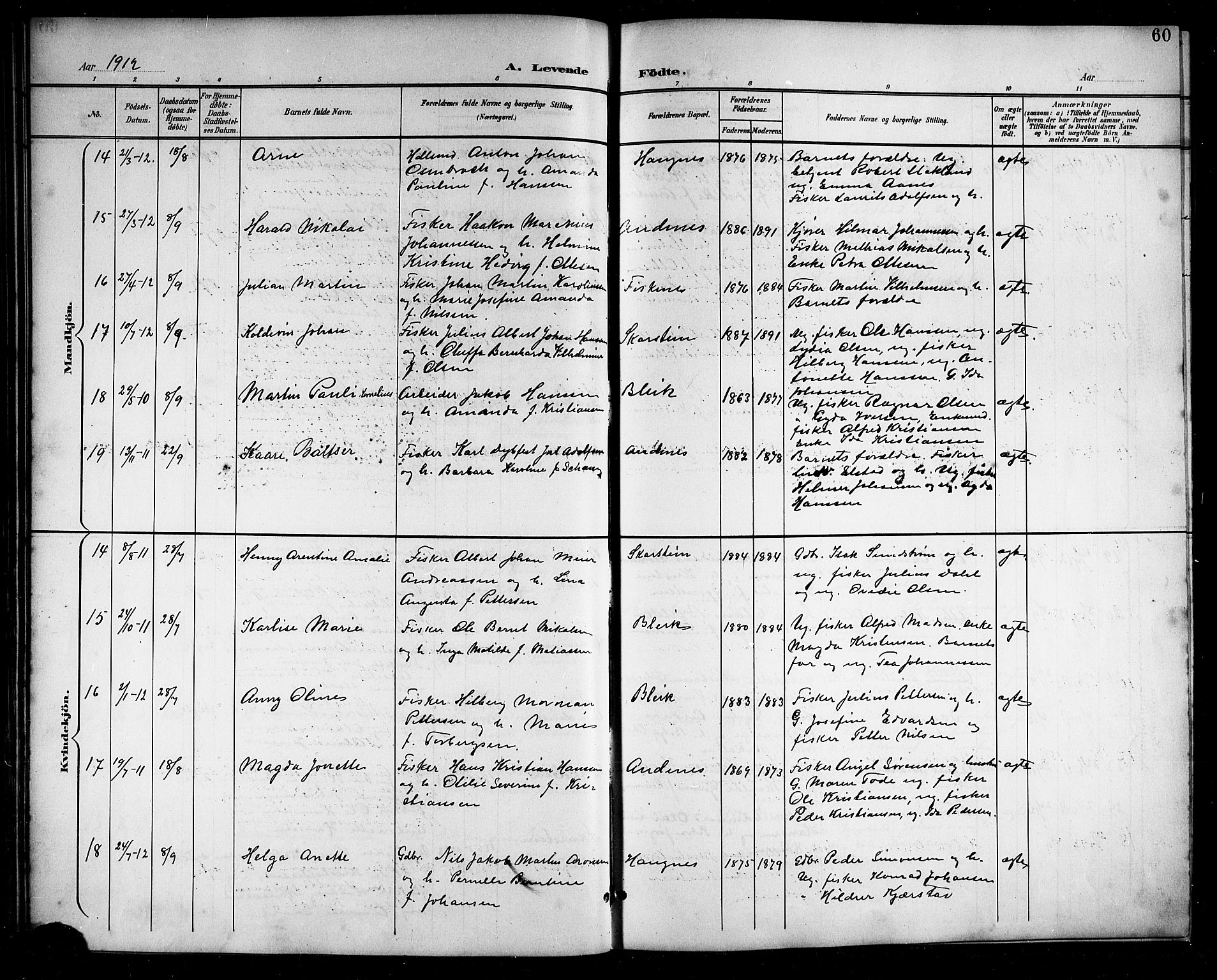 Ministerialprotokoller, klokkerbøker og fødselsregistre - Nordland, AV/SAT-A-1459/899/L1449: Parish register (copy) no. 899C04, 1900-1918, p. 60