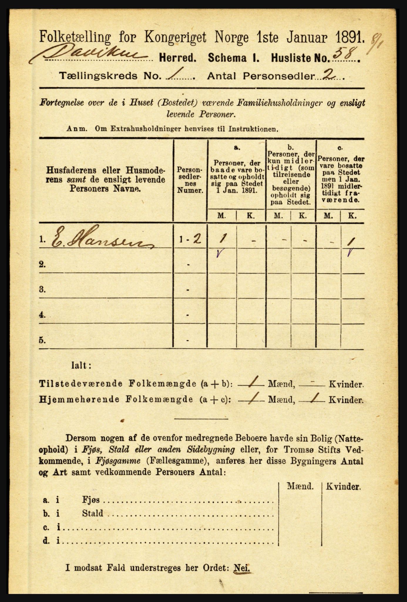 RA, 1891 census for 1442 Davik, 1891, p. 83