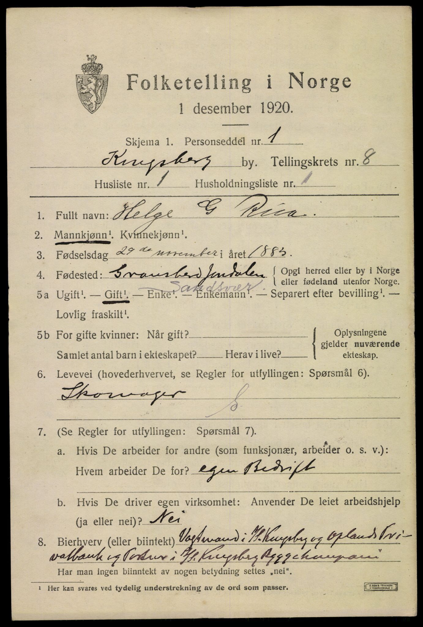 SAKO, 1920 census for Kongsberg, 1920, p. 15780
