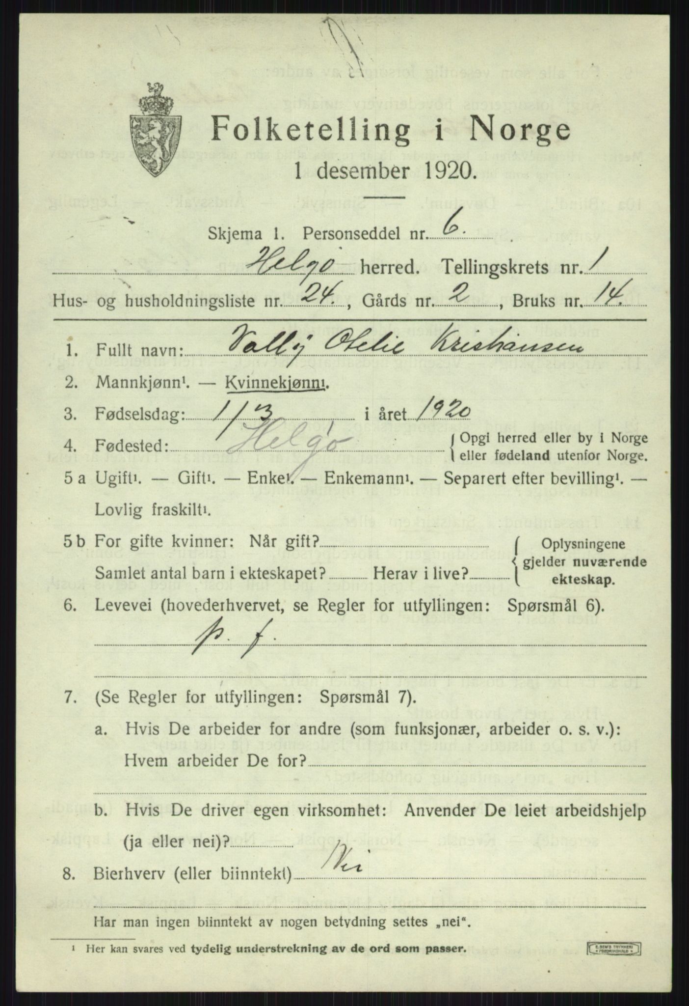 SATØ, 1920 census for Helgøy, 1920, p. 846