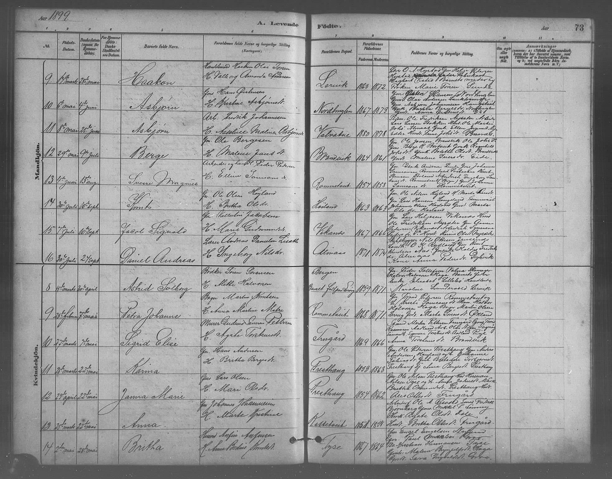 Stord sokneprestembete, SAB/A-78201/H/Hab: Parish register (copy) no. A 2, 1879-1909, p. 73