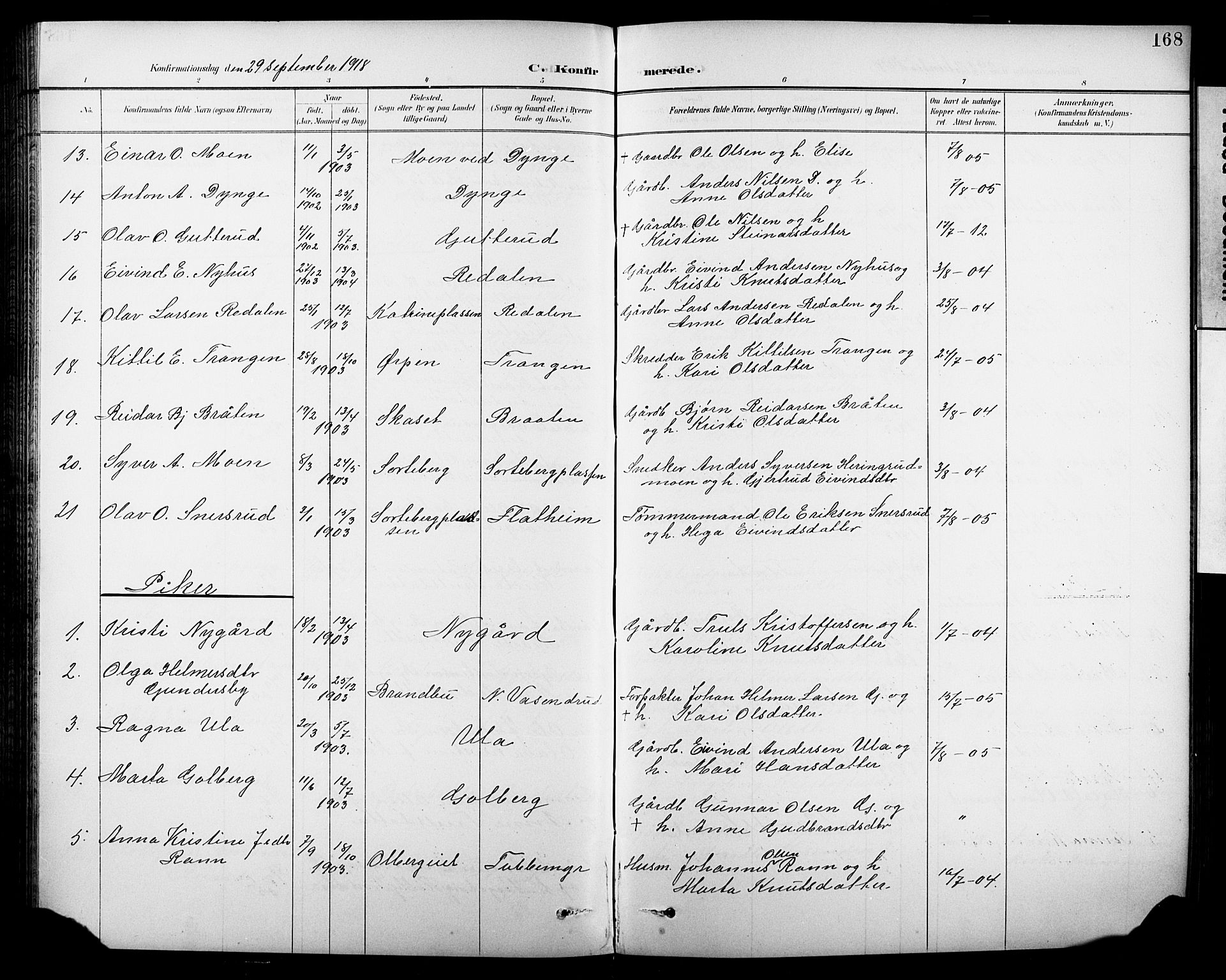 Krødsherad kirkebøker, SAKO/A-19/G/Ga/L0002: Parish register (copy) no. 2, 1894-1918, p. 168