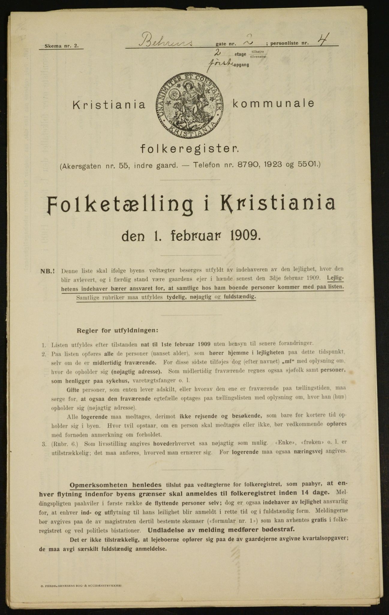 OBA, Municipal Census 1909 for Kristiania, 1909, p. 3133