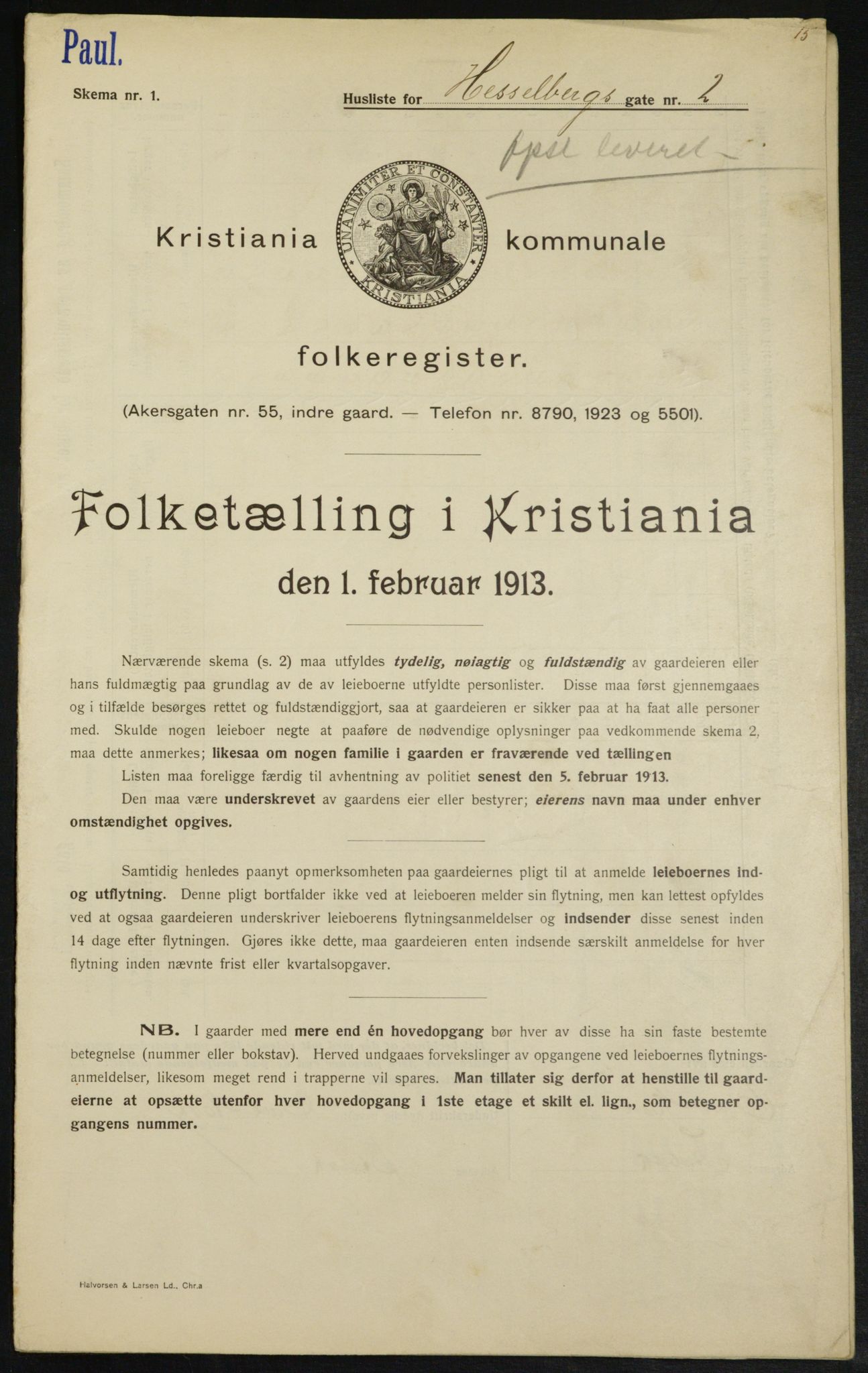 OBA, Municipal Census 1913 for Kristiania, 1913, p. 39666