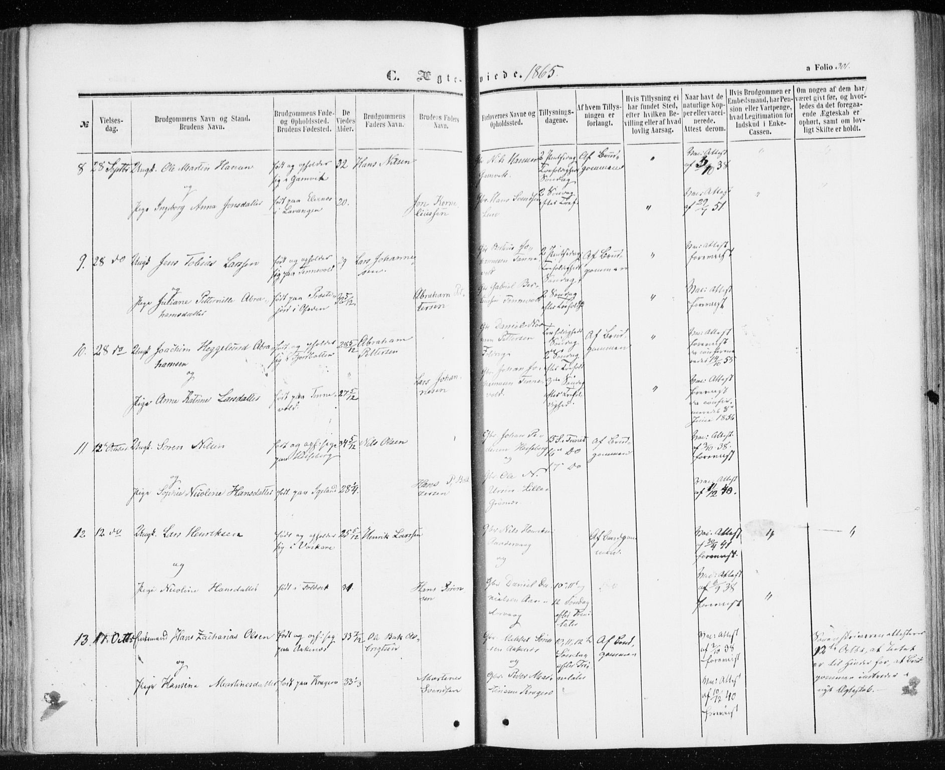 Ibestad sokneprestembete, SATØ/S-0077/H/Ha/Haa/L0009kirke: Parish register (official) no. 9, 1859-1868, p. 301