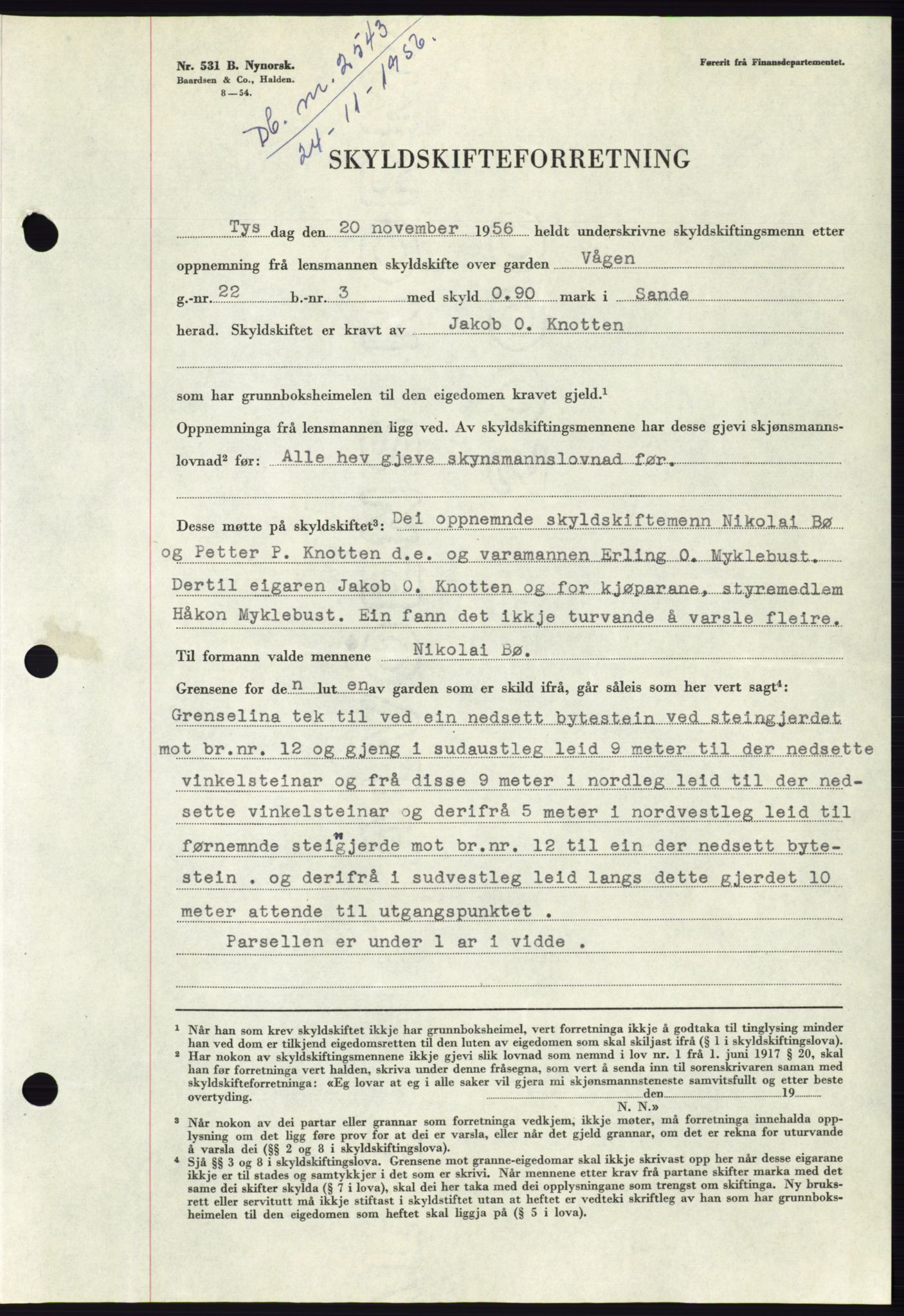 Søre Sunnmøre sorenskriveri, AV/SAT-A-4122/1/2/2C/L0105: Mortgage book no. 31A, 1956-1957, Diary no: : 2543/1956