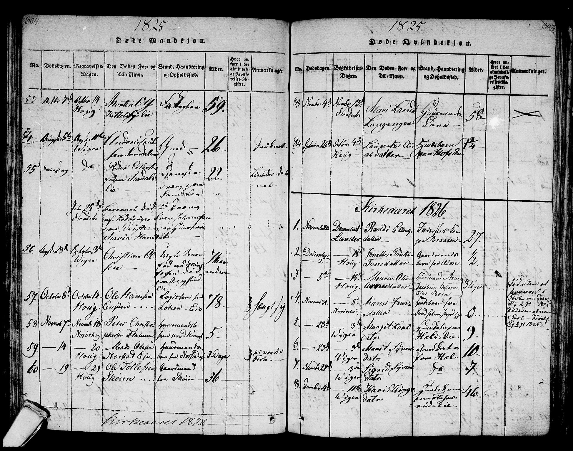 Norderhov kirkebøker, AV/SAKO-A-237/F/Fa/L0008: Parish register (official) no. 8, 1814-1833, p. 304-305