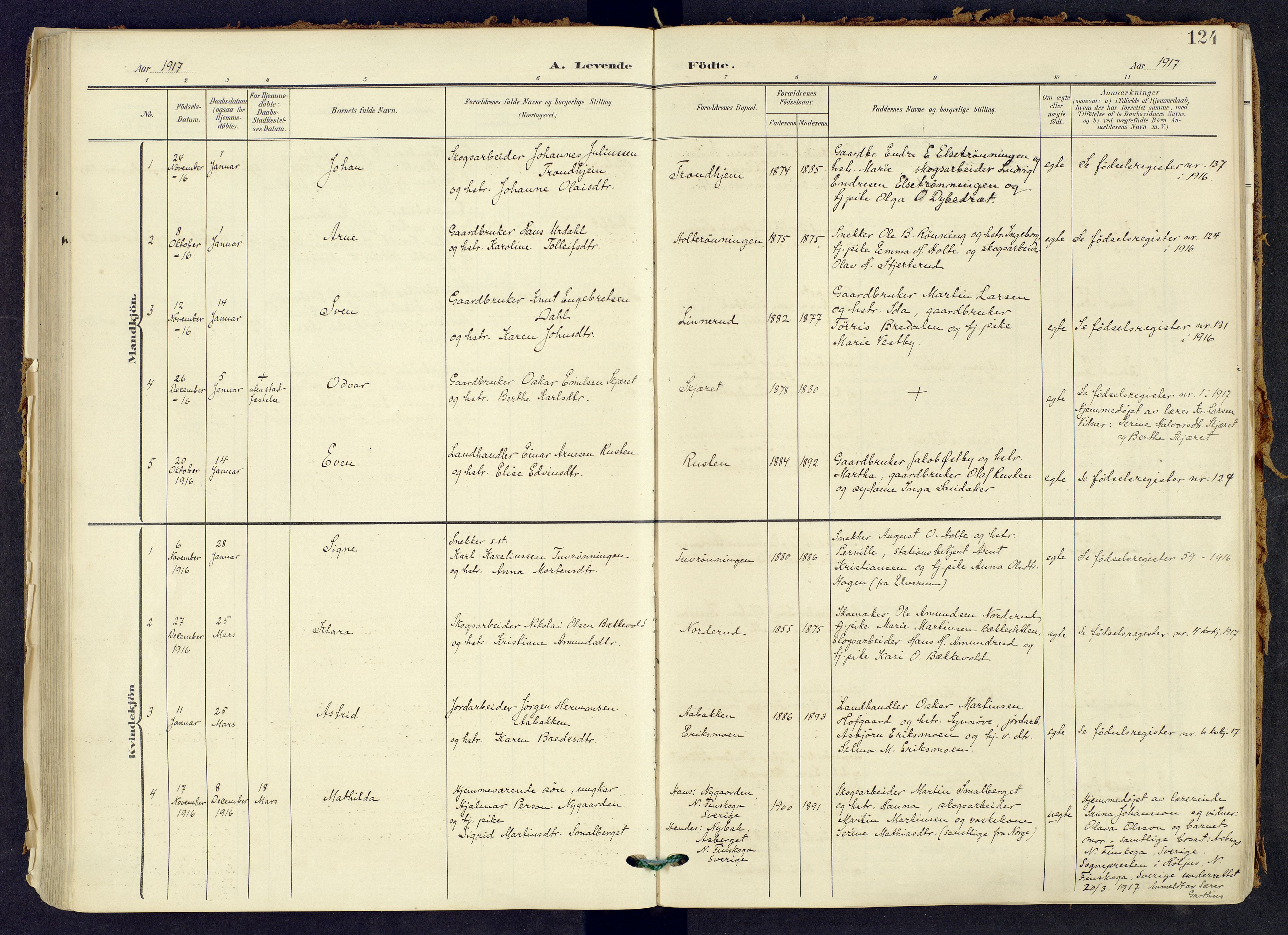 Våler prestekontor, Hedmark, SAH/PREST-040/H/Ha/Haa/L0008: Parish register (official) no. 8, 1905-1921, p. 124