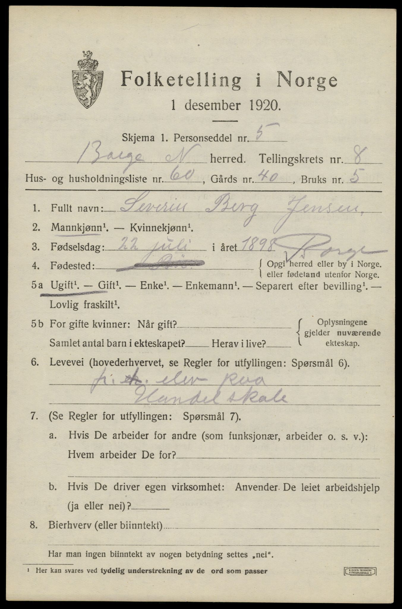 SAT, 1920 census for Borge, 1920, p. 8023