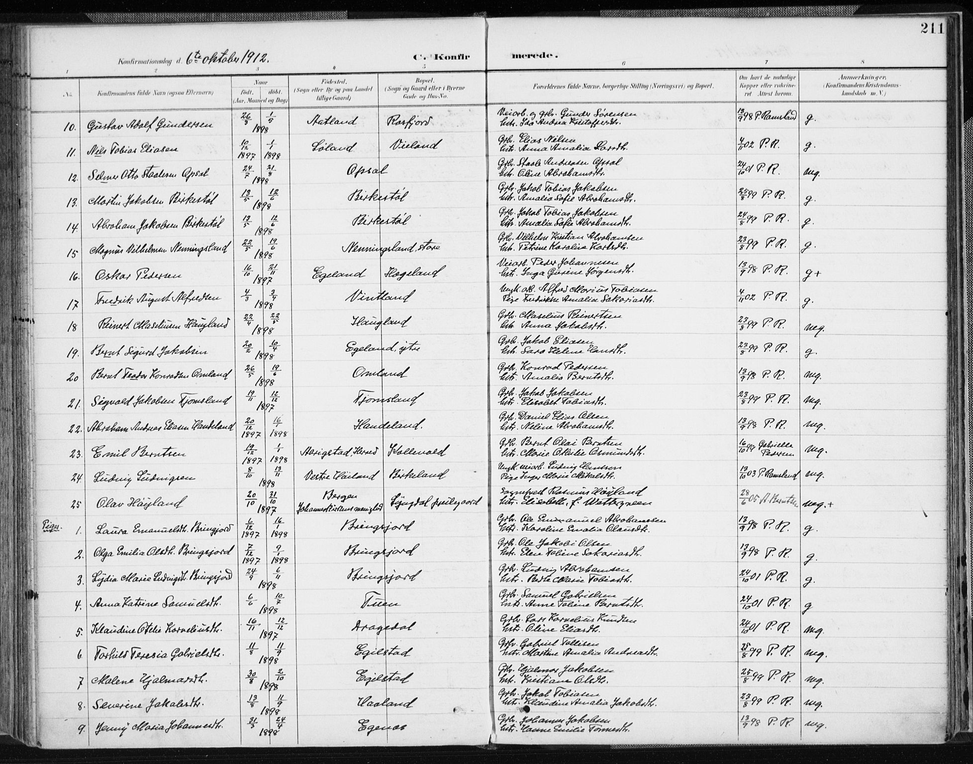 Lyngdal sokneprestkontor, AV/SAK-1111-0029/F/Fa/Fac/L0012: Parish register (official) no. A 12, 1894-1918, p. 211