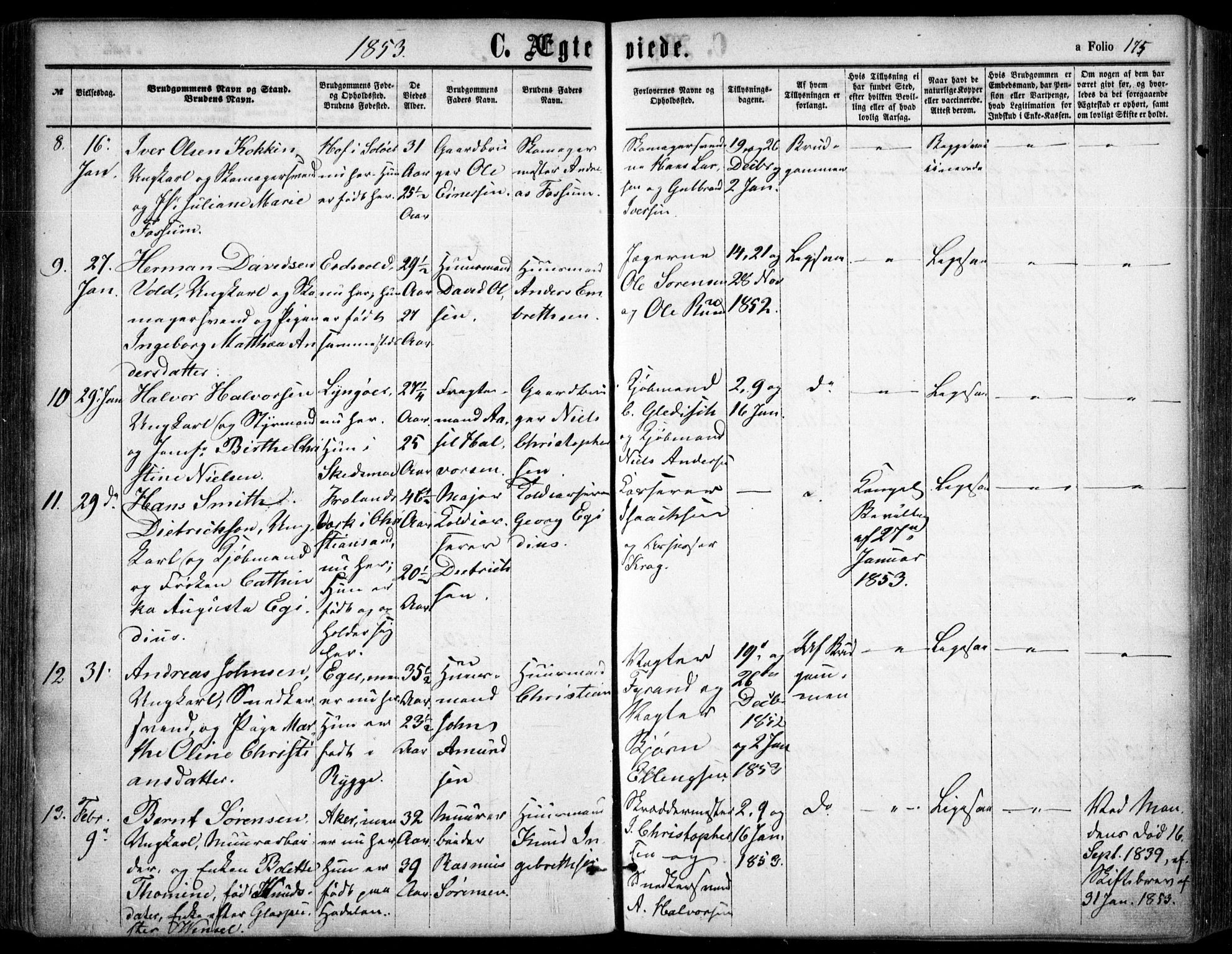 Oslo domkirke Kirkebøker, SAO/A-10752/F/Fa/L0020: Parish register (official) no. 20, 1848-1865, p. 175