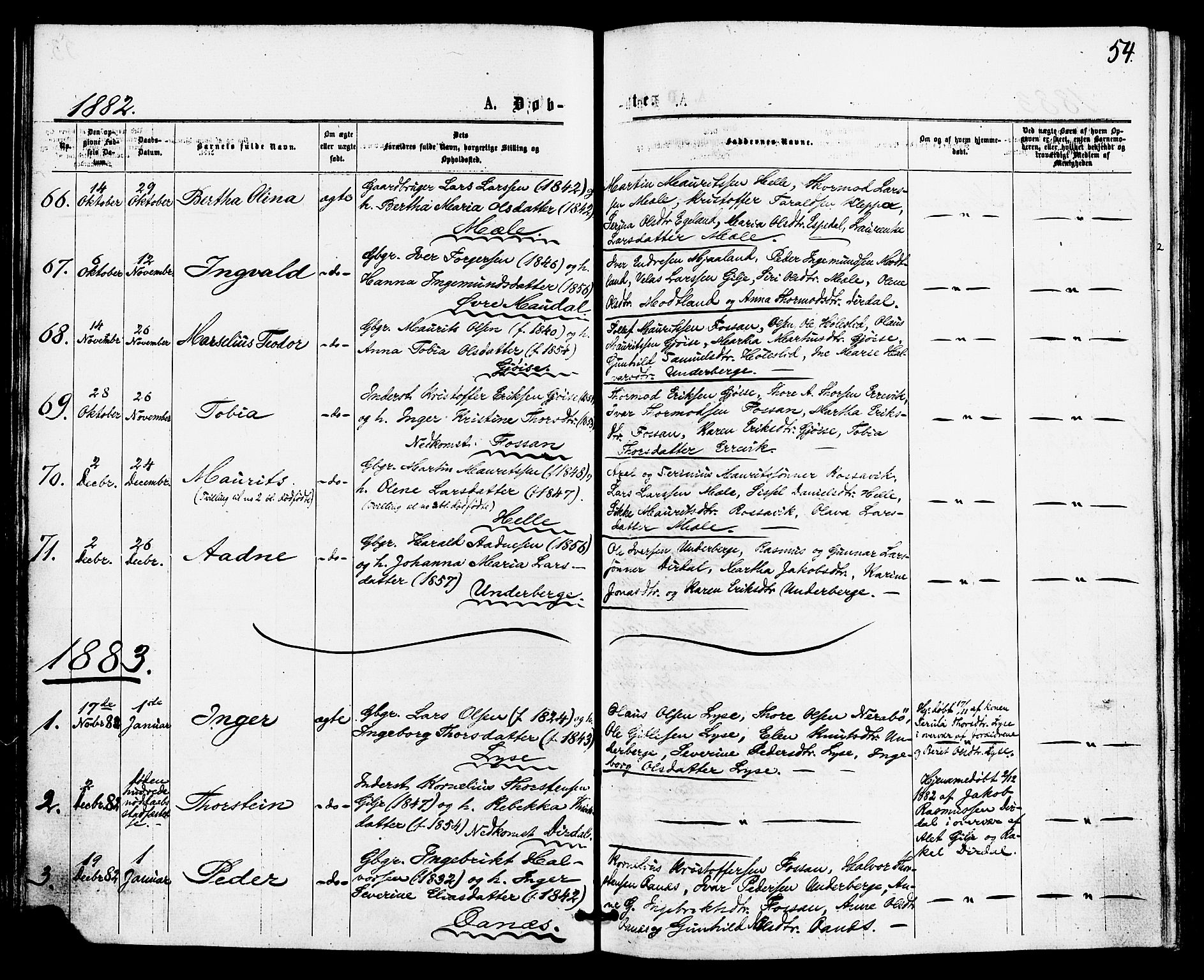 Høgsfjord sokneprestkontor, AV/SAST-A-101624/H/Ha/Haa/L0004: Parish register (official) no. A 4, 1876-1884, p. 54