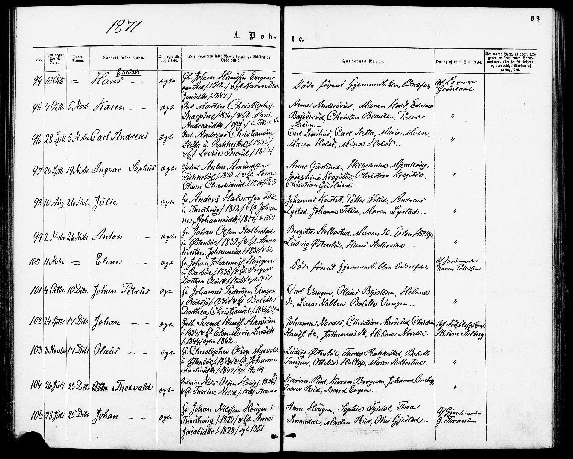 Enebakk prestekontor Kirkebøker, SAO/A-10171c/F/Fa/L0011: Parish register (official) no. I 11, 1862-1882, p. 93