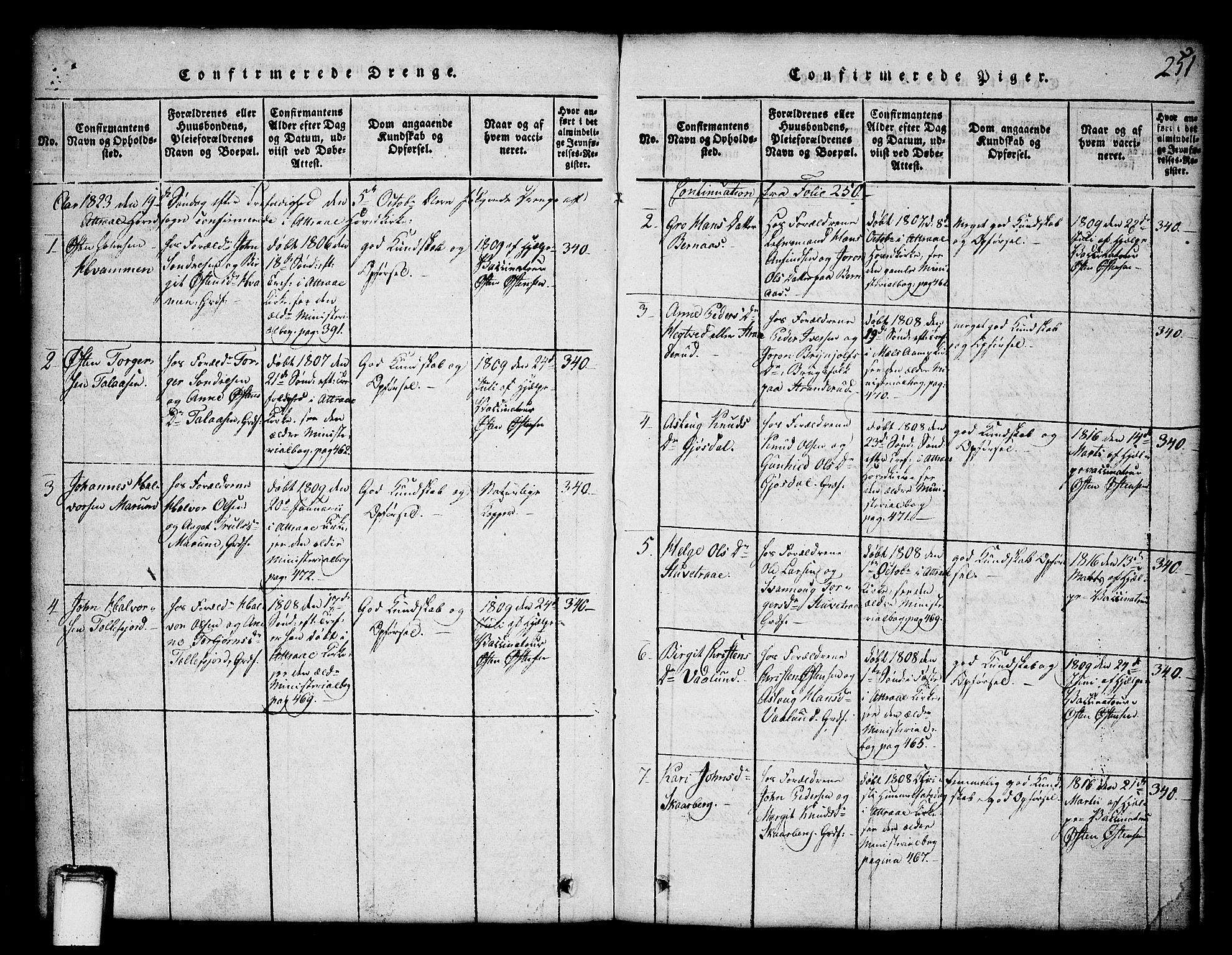 Tinn kirkebøker, SAKO/A-308/G/Ga/L0001: Parish register (copy) no. I 1, 1815-1850, p. 251