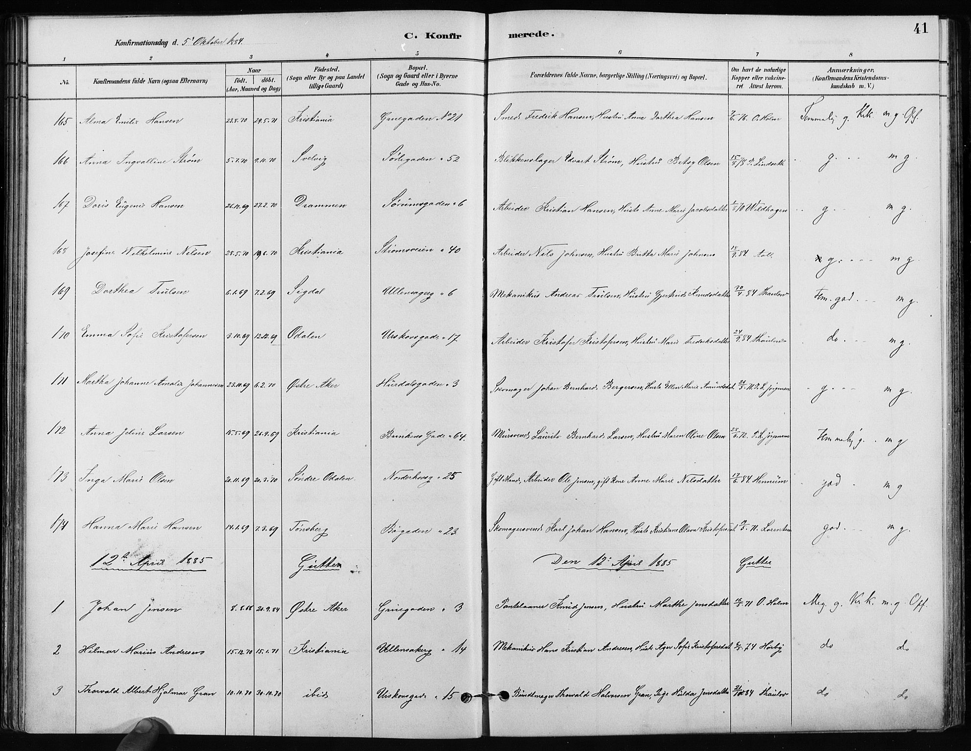 Kampen prestekontor Kirkebøker, AV/SAO-A-10853/F/Fa/L0002: Parish register (official) no. I 2, 1880-1888, p. 41