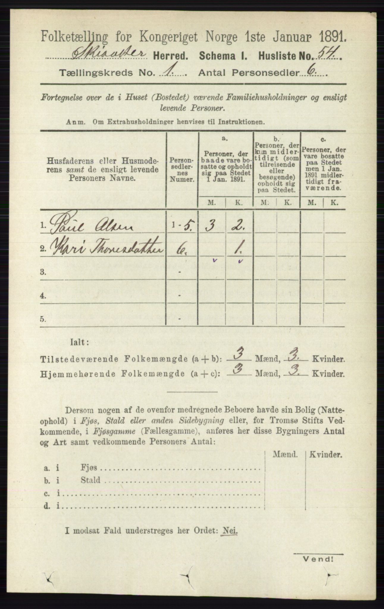 RA, 1891 census for 0513 Skjåk, 1891, p. 77