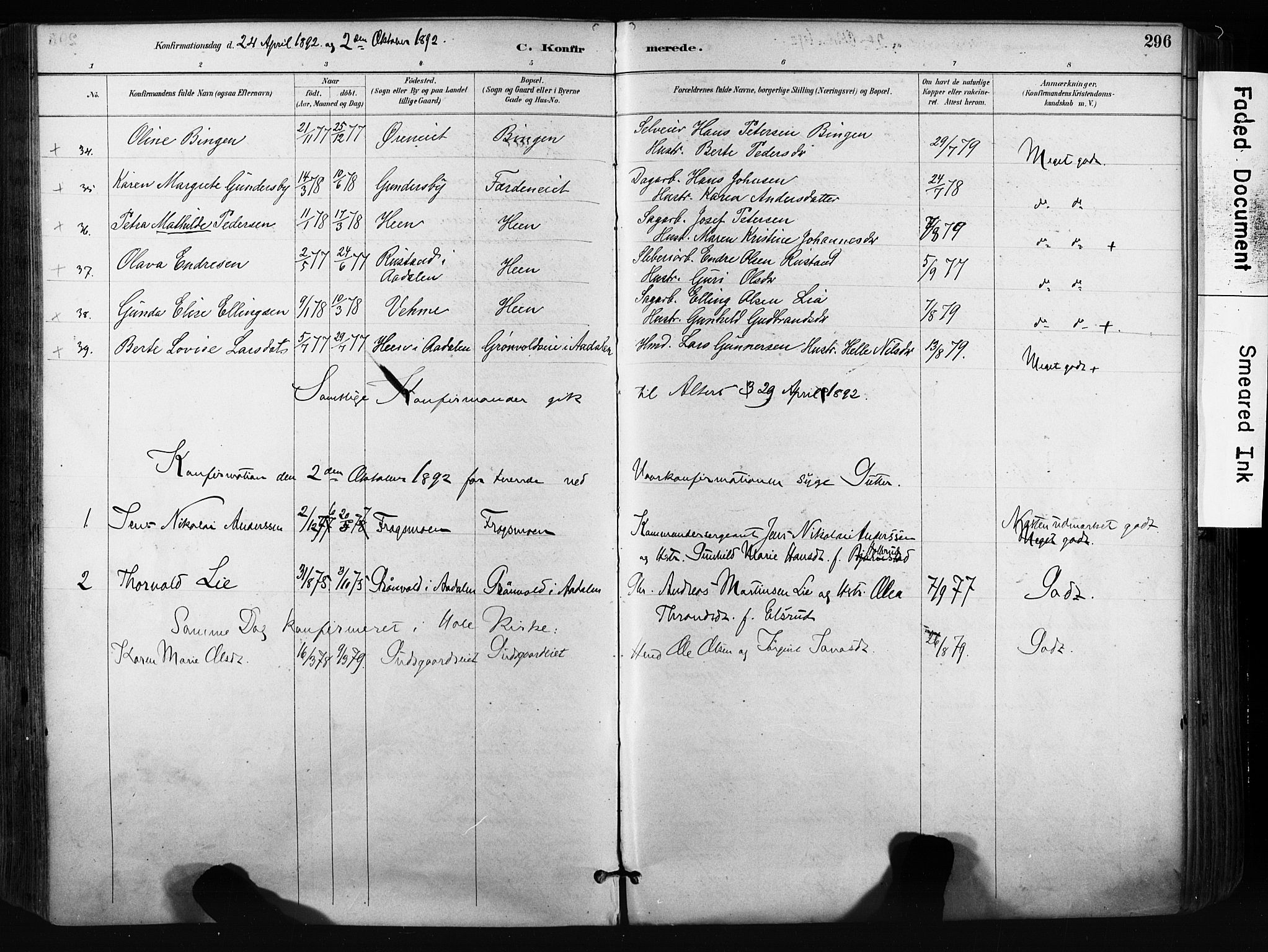 Norderhov kirkebøker, AV/SAKO-A-237/F/Fa/L0016: Parish register (official) no. 16, 1885-1902, p. 296