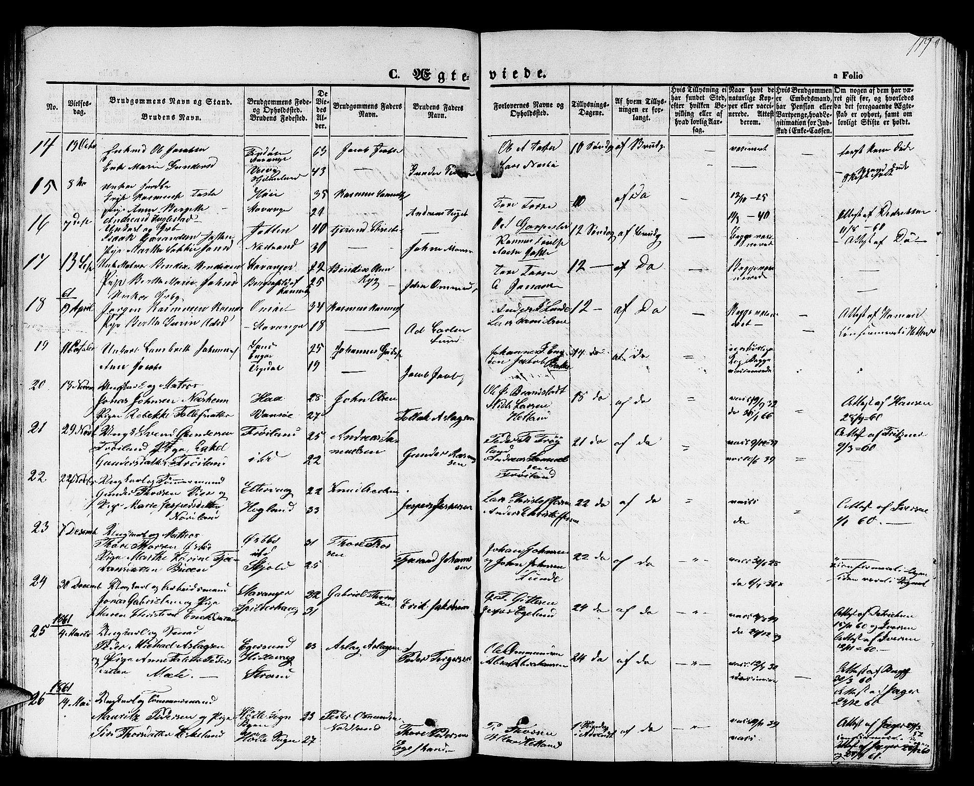 Hetland sokneprestkontor, SAST/A-101826/30/30BB/L0001: Parish register (copy) no. B 1, 1850-1868, p. 119
