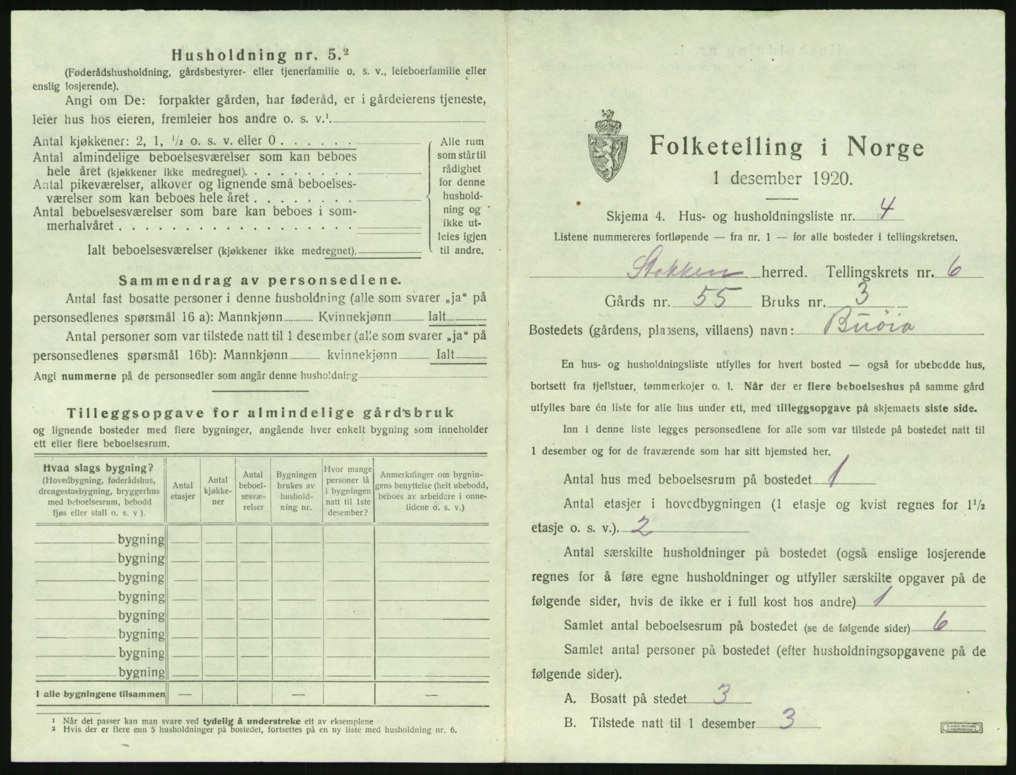 SAK, 1920 census for Stokken, 1920, p. 518