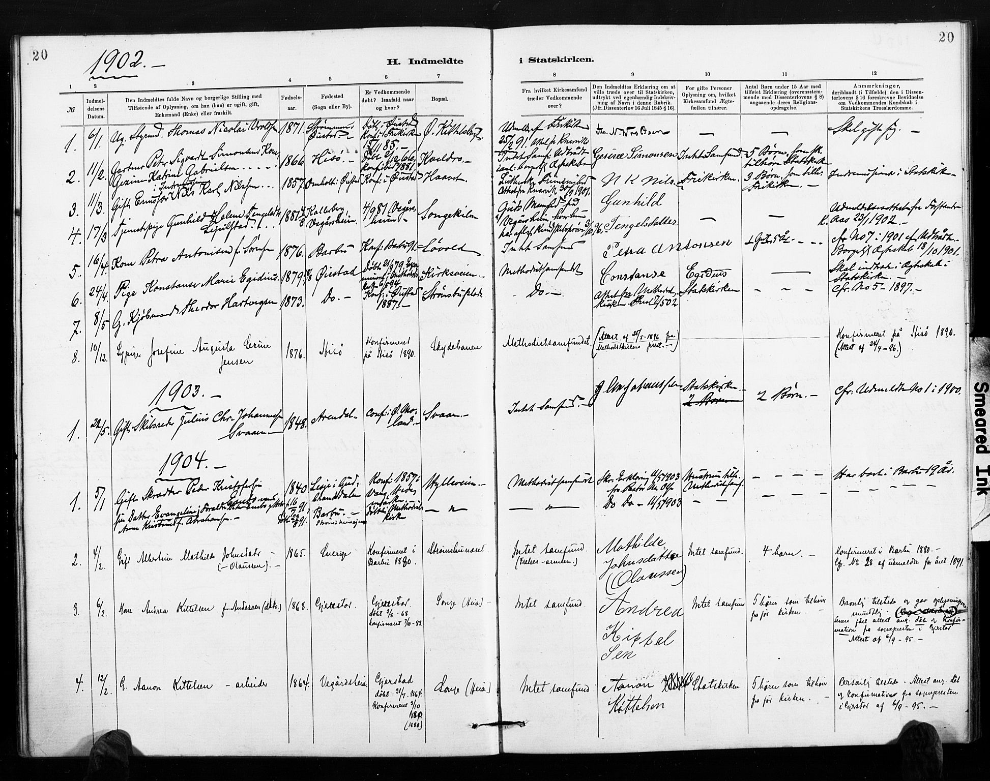 Barbu sokneprestkontor, SAK/1111-0003/F/Fa/L0004: Parish register (official) no. A 4, 1883-1909, p. 20