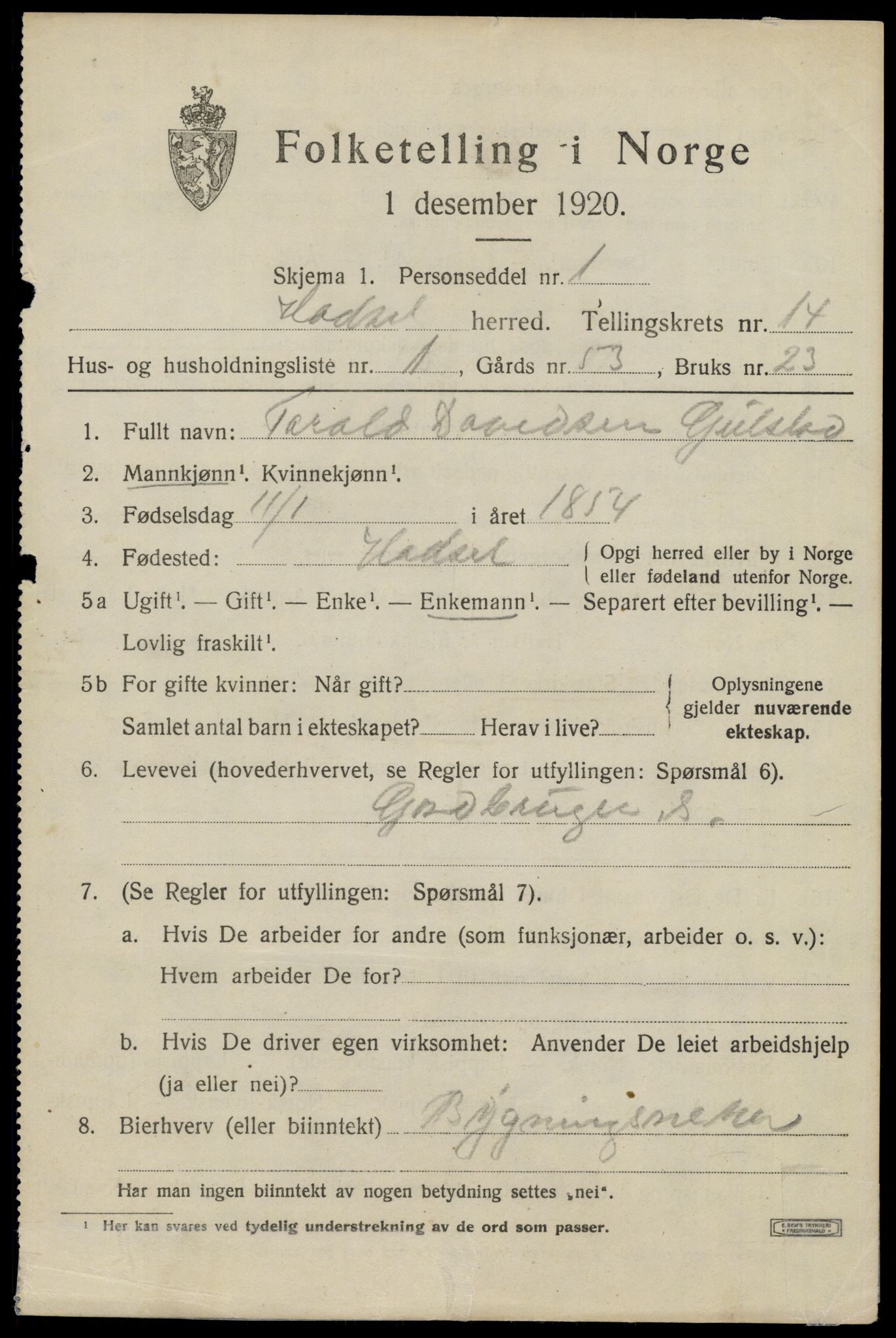 SAT, 1920 census for Hadsel, 1920, p. 11866