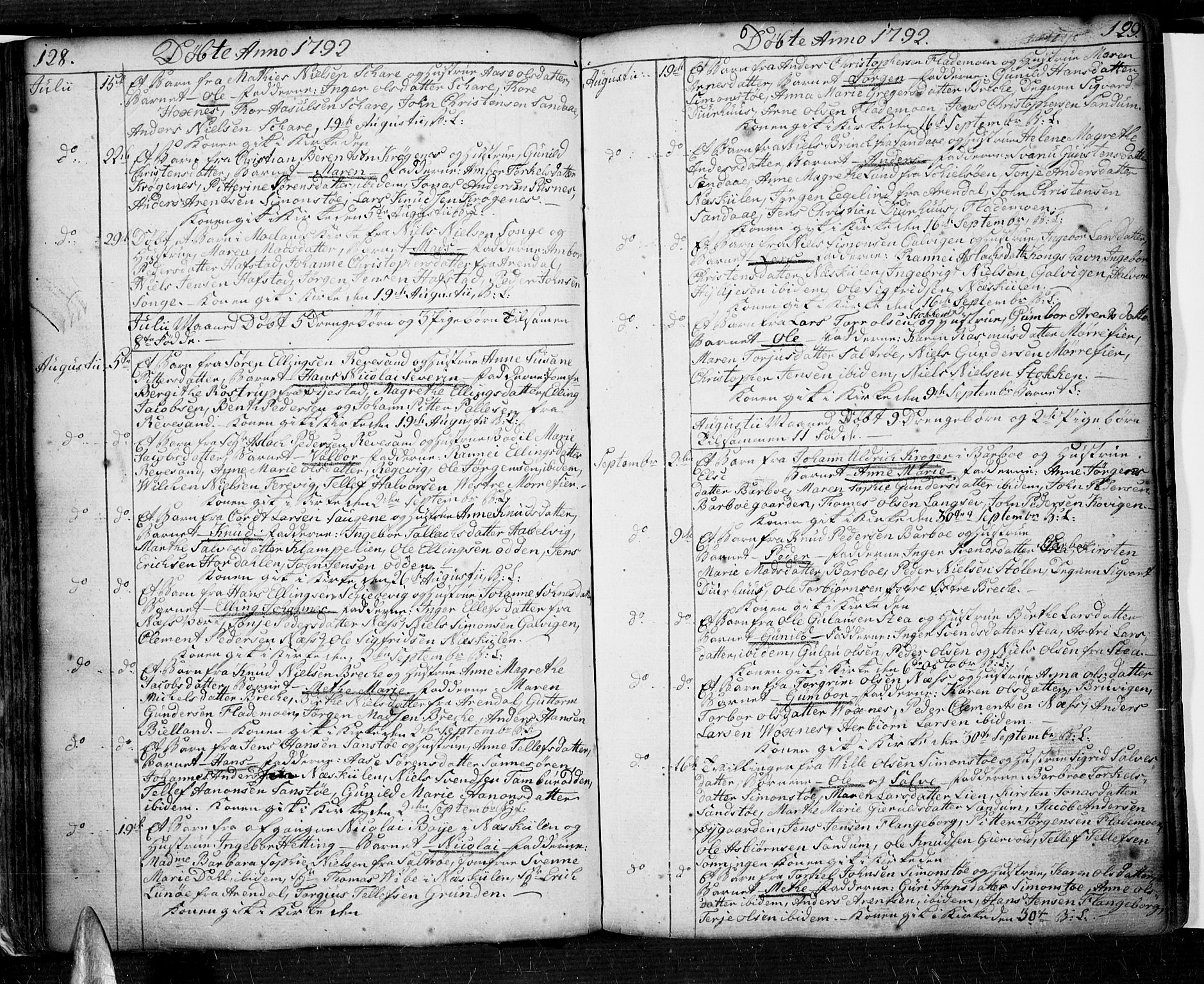 Tromøy sokneprestkontor, AV/SAK-1111-0041/F/Fa/L0002: Parish register (official) no. A 2, 1773-1808, p. 128-129