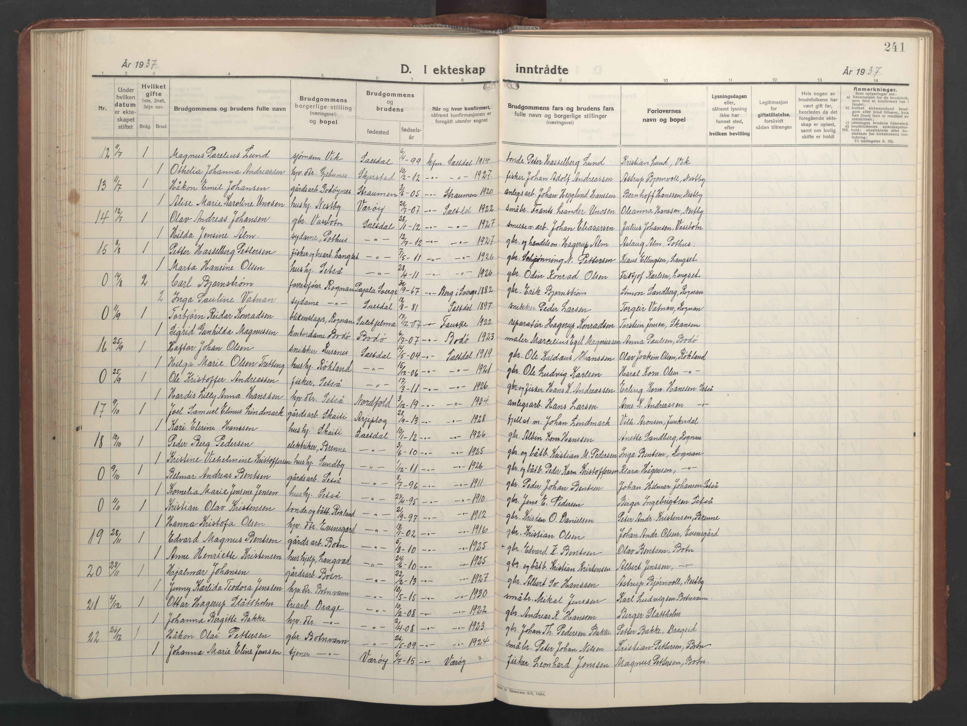 Ministerialprotokoller, klokkerbøker og fødselsregistre - Nordland, SAT/A-1459/847/L0680: Parish register (copy) no. 847C08, 1930-1947, p. 241