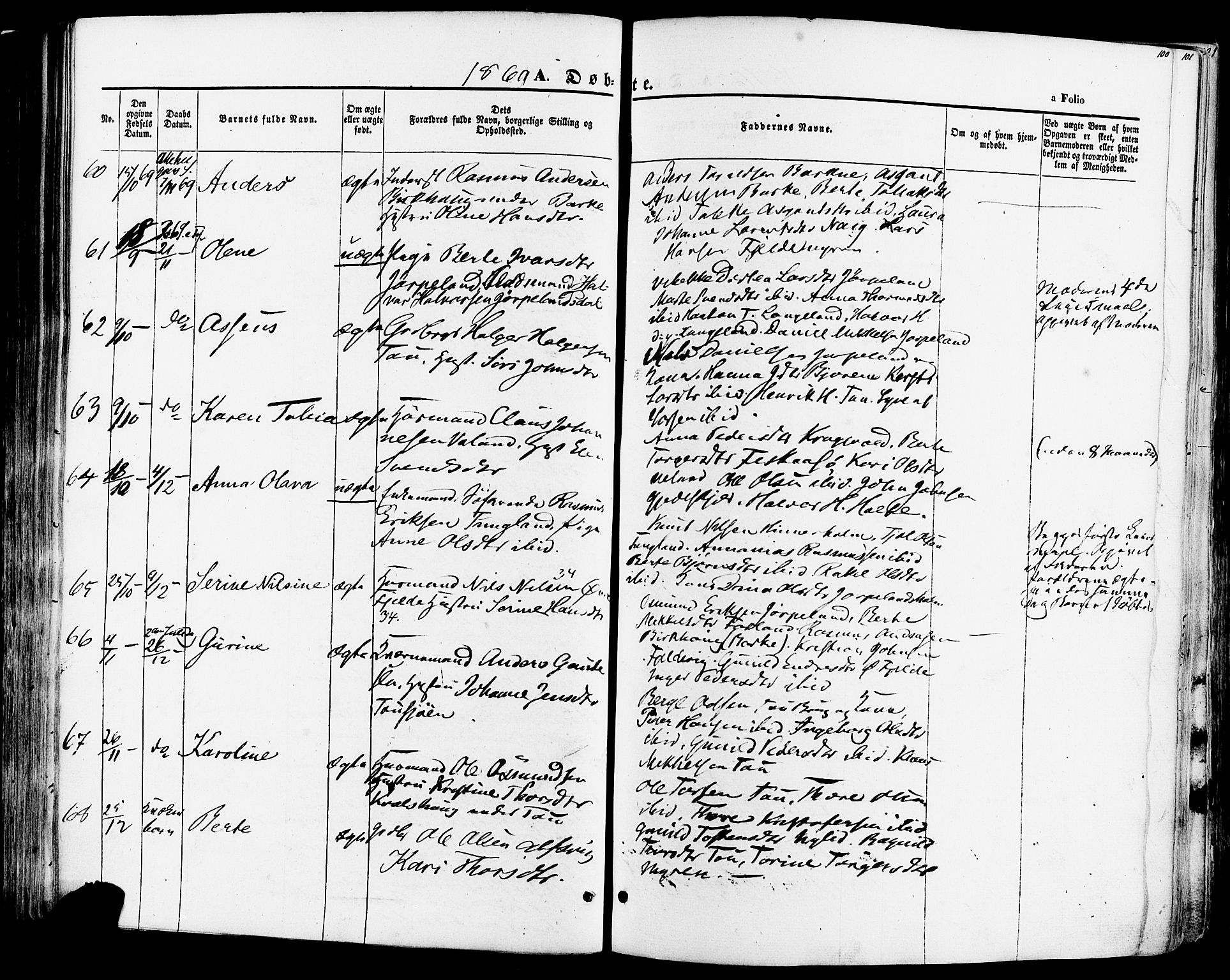 Strand sokneprestkontor, AV/SAST-A-101828/H/Ha/Haa/L0007: Parish register (official) no. A 7, 1855-1881, p. 100