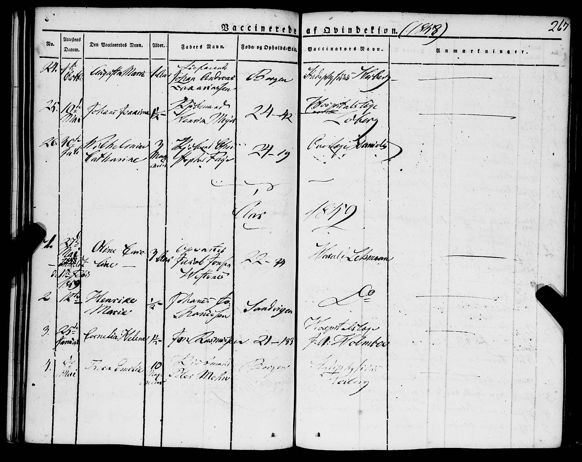 Korskirken sokneprestembete, SAB/A-76101/H/Haa/L0050: Parish register (official) no. F 1, 1821-1869, p. 267