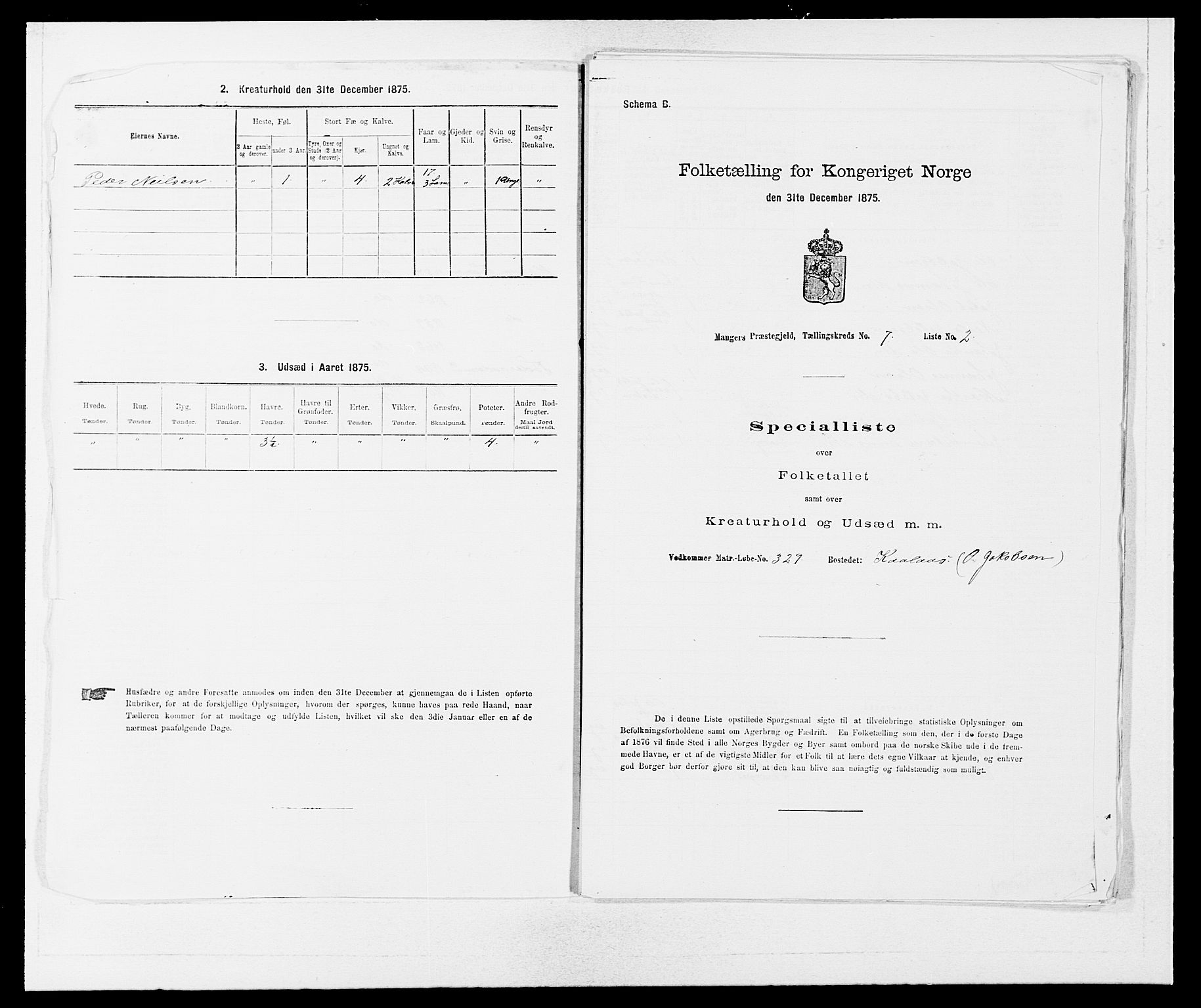 SAB, 1875 census for 1261P Manger, 1875, p. 1012