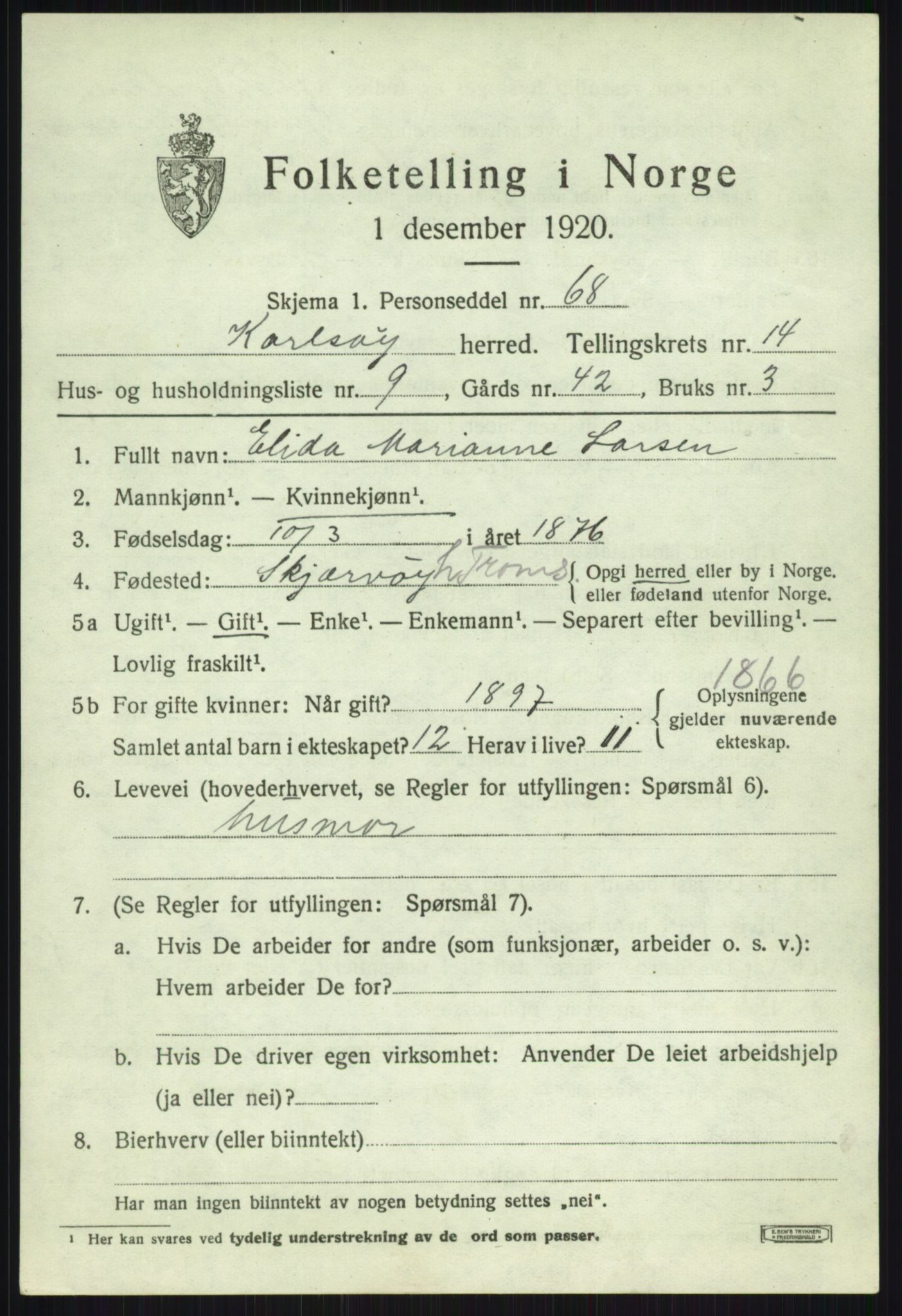 SATØ, 1920 census for Karlsøy, 1920, p. 5231