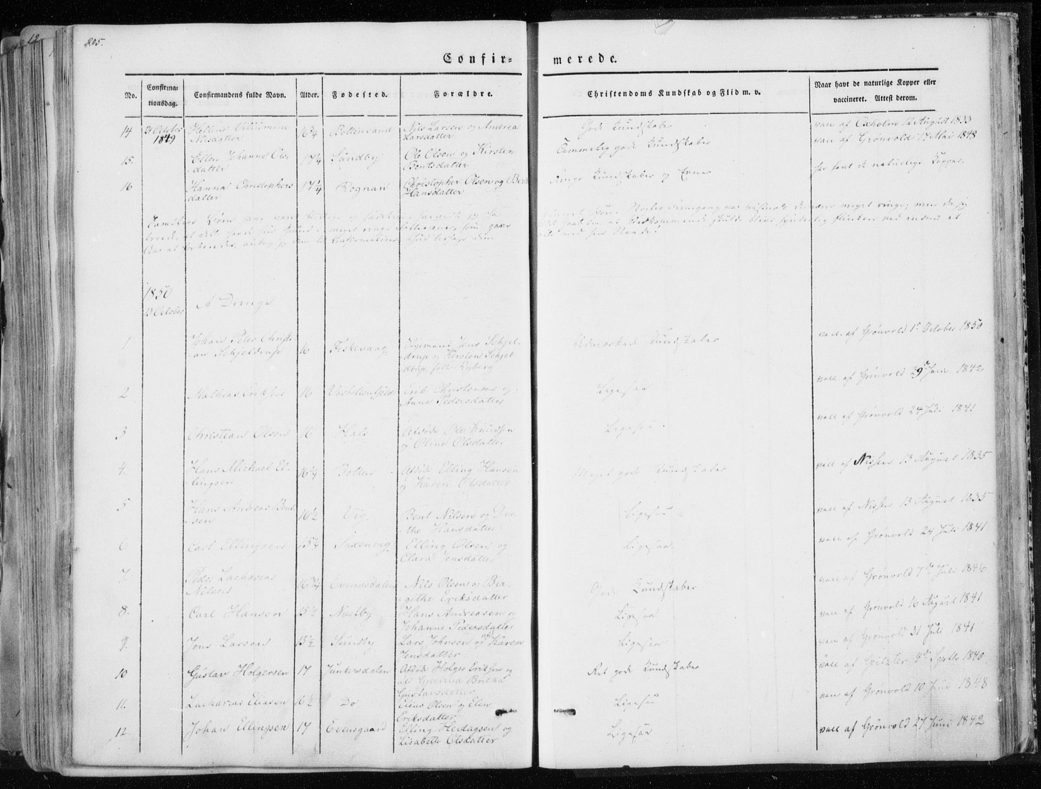 Ministerialprotokoller, klokkerbøker og fødselsregistre - Nordland, AV/SAT-A-1459/847/L0666: Parish register (official) no. 847A06, 1842-1871, p. 205