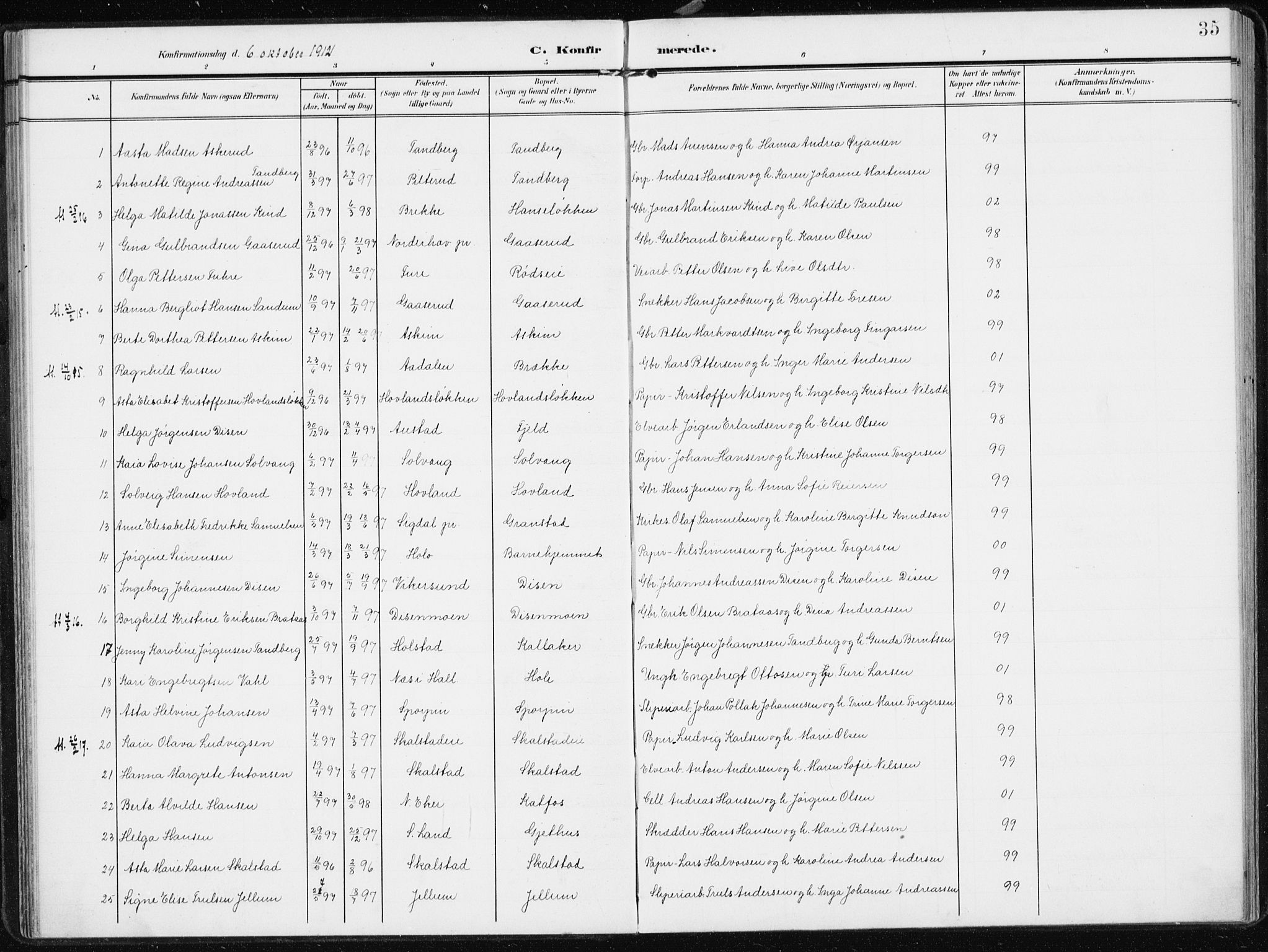 Modum kirkebøker, AV/SAKO-A-234/F/Fa/L0014b: Parish register (official) no. 14b, 1906-1917, p. 35