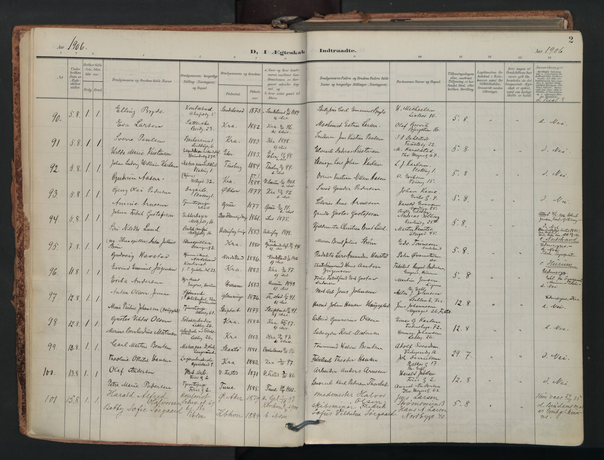Grønland prestekontor Kirkebøker, SAO/A-10848/F/Fa/L0017: Parish register (official) no. 17, 1906-1934, p. 2