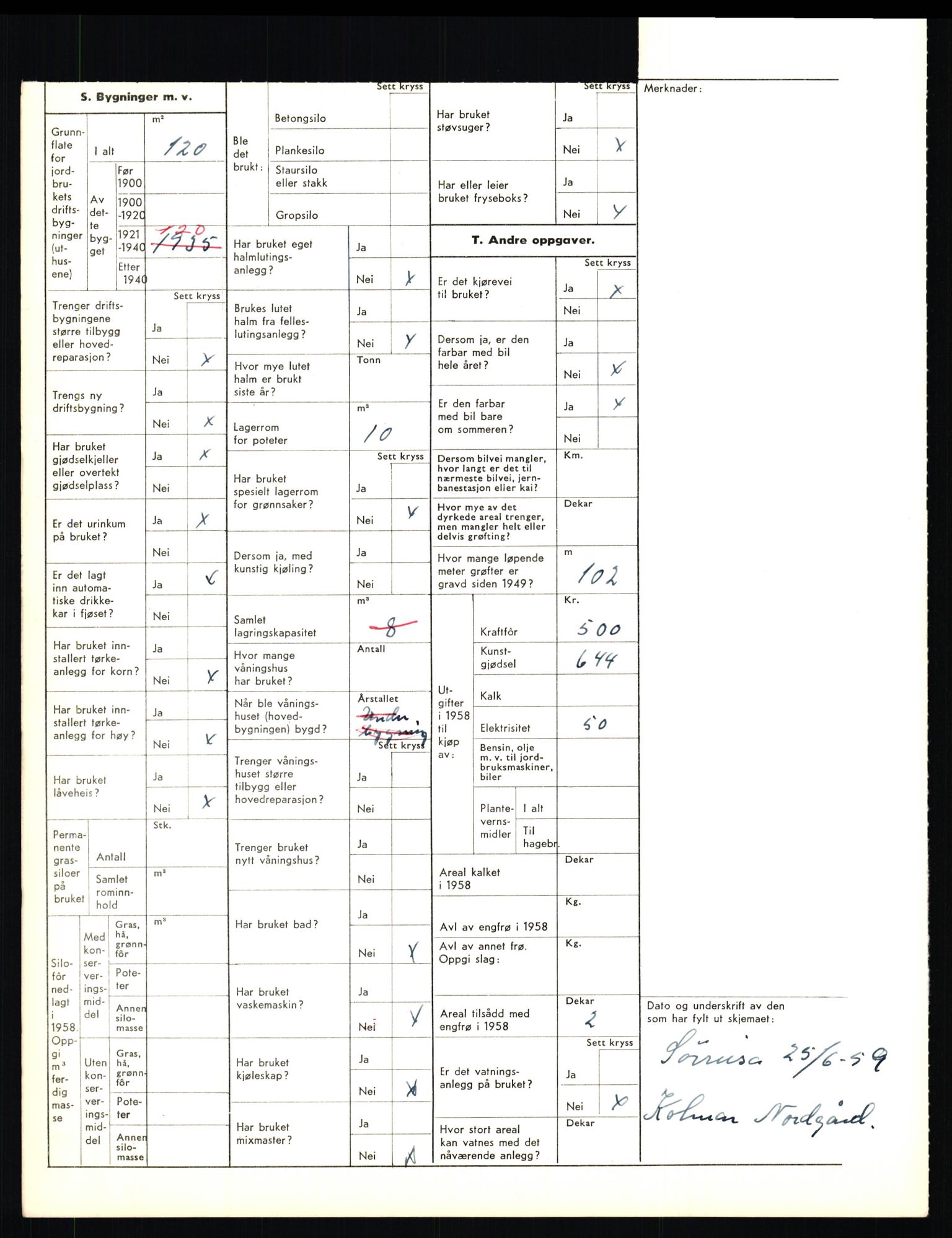 Statistisk sentralbyrå, Næringsøkonomiske emner, Jordbruk, skogbruk, jakt, fiske og fangst, AV/RA-S-2234/G/Gd/L0656: Troms: 1924 Målselv (kl. 0-3) og 1925 Sørreisa, 1959, p. 1763