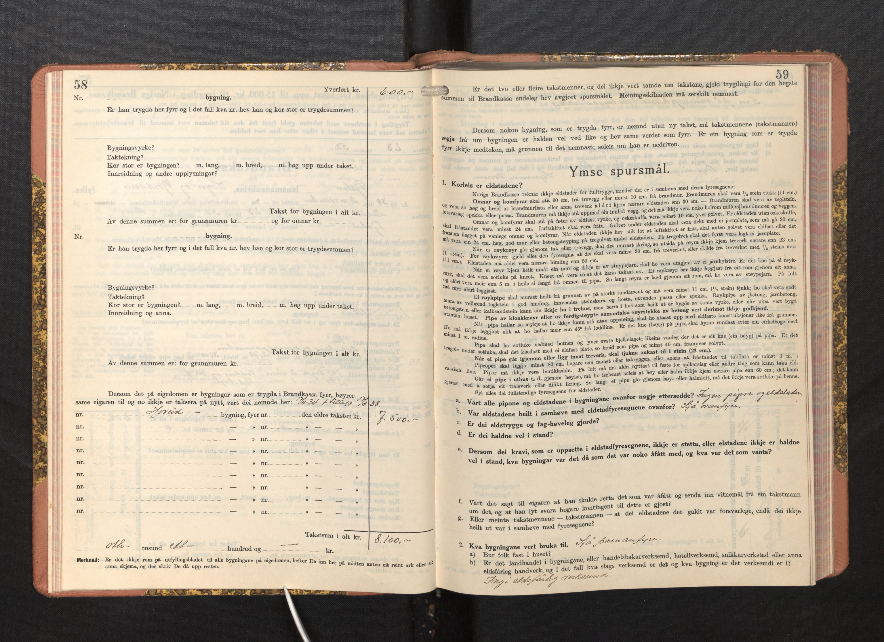 Lensmannen i Fjaler, AV/SAB-A-27201/0012/L0007: Branntakstprotokoll, skjematakst, 1937-1950, p. 58-59