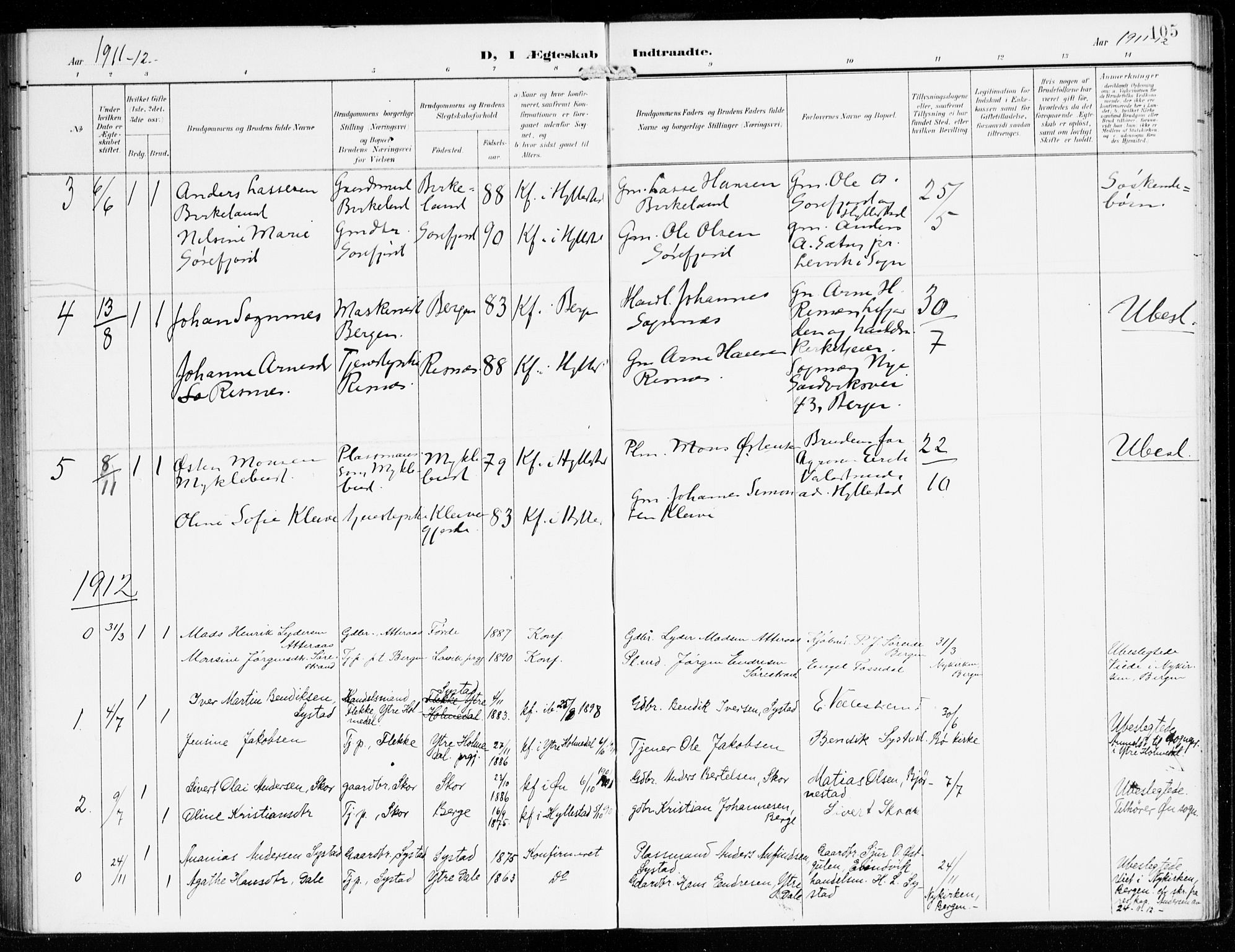 Hyllestad sokneprestembete, SAB/A-80401: Parish register (official) no. B 2, 1903-1917, p. 105